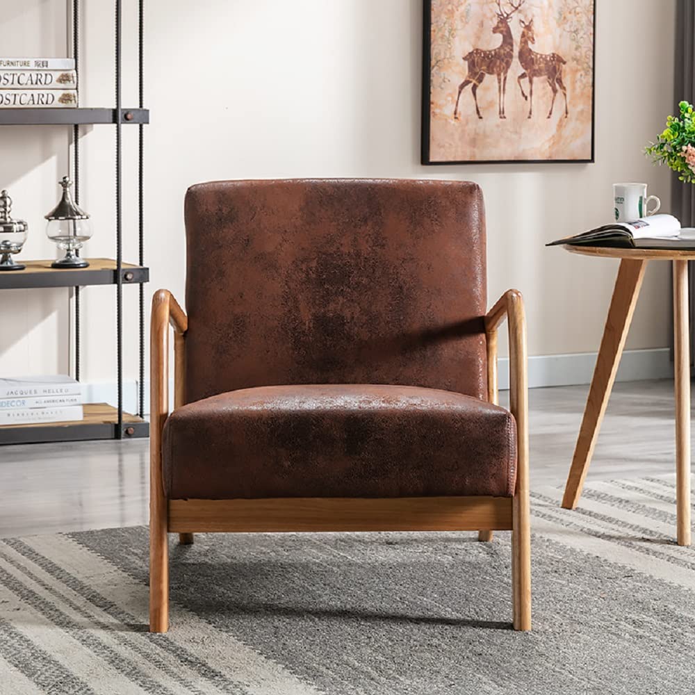 Mid Century Modern Accent Chair - Espresso Brown Faux Leather Upholstery with Plush Cushioning, Open Frame Armchair for Living Room, Bedroom or Office | Classic US Pride Furniture for Home Decor & Relaxation
