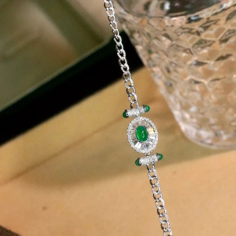 18K Gold Real Diamond & Natural Emerald Luxury Bracelet for Women - Elegant Gift for Banquet, Party & Special Occasions | High-Quality Au750 Jewelry