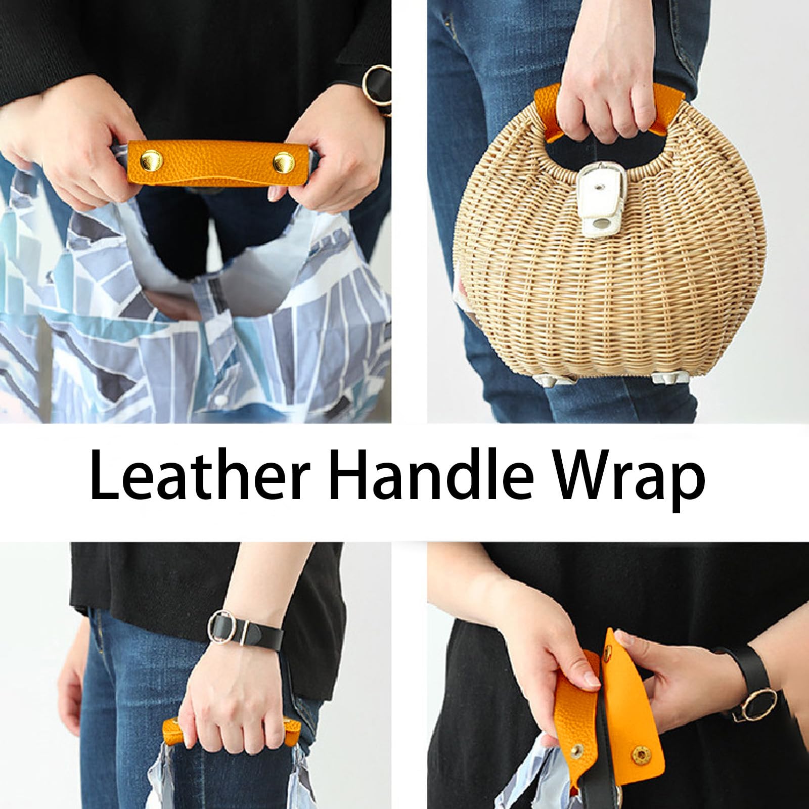 PU Leather Luggage Handle Wraps - Travel Bag Handle Cover & Wallet Protector with Brass Clasps (Orange, 2Pcs) - Perfect for Suitcases, Handbags & Backpacks to Prevent Wear & Tear