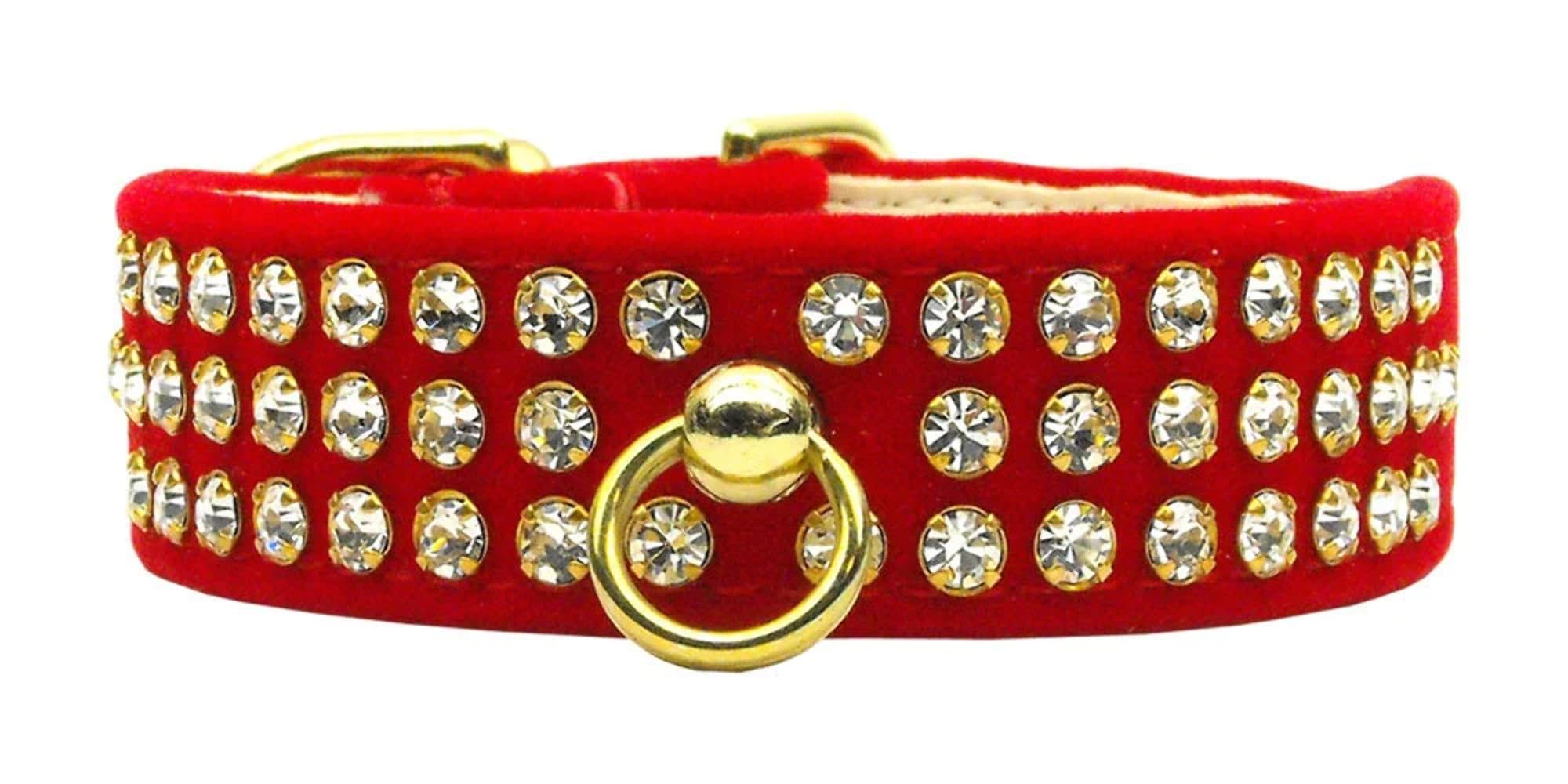 Luxury Crystal Velvet Dog Collar for Small & Medium Dogs - Adjustable Red Pet Collar with Rhinestones for Puppies, Fashionable & Comfortable - Perfect for Daily Walks, Training, and Special Occasions