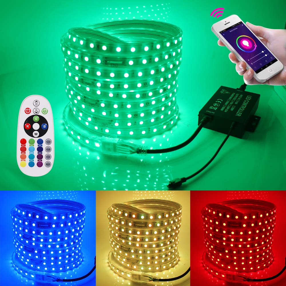 XUNATA 40ft/12m LED Strip Lights RGB WiFi Waterproof 5050 60 LED/m Dimmable Light Strip with 1500W Controller - Works with Alexa, Google Home, iOS & Android - Perfect for Bedroom, Kitchen, Party & Home Decoration