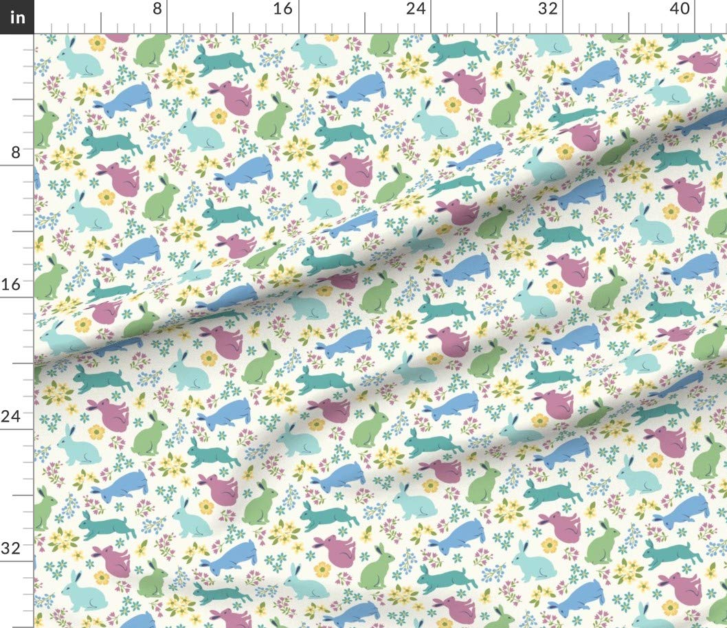Springtime Bunnies White Rabbits Easter Purple Rainbow Printed Cotton Fabric by The Yard - Petal Signature Cotton for Sewing, Quilting, Apparel & Home Decor | Perfect for Easter Crafts, Baby Clothes & DIY Projects
