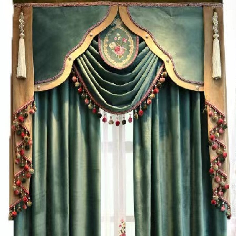 Luxury Velvet Embroidered Valance - Green Bed Skirt for Elegant Bedroom Decor | Perfect for Master Bedroom, Guest Room & Hotel Styling