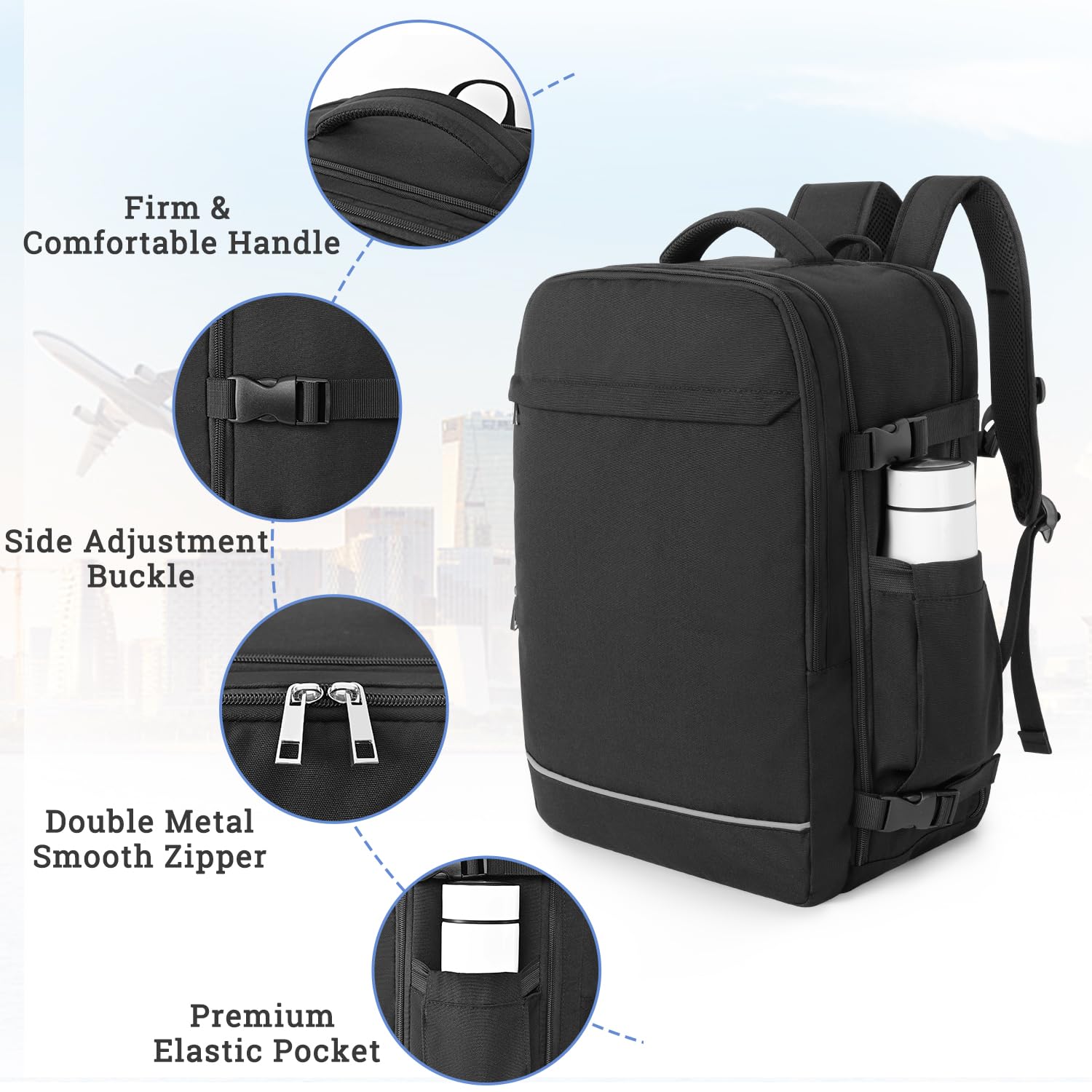 40L Waterproof Travel Backpack for Women & Men - Large Carry On Backpack for College, Business, Work & Outdoor Adventures - Durable Personal Item Backpack for Air Travel, Commuting & Daily Use