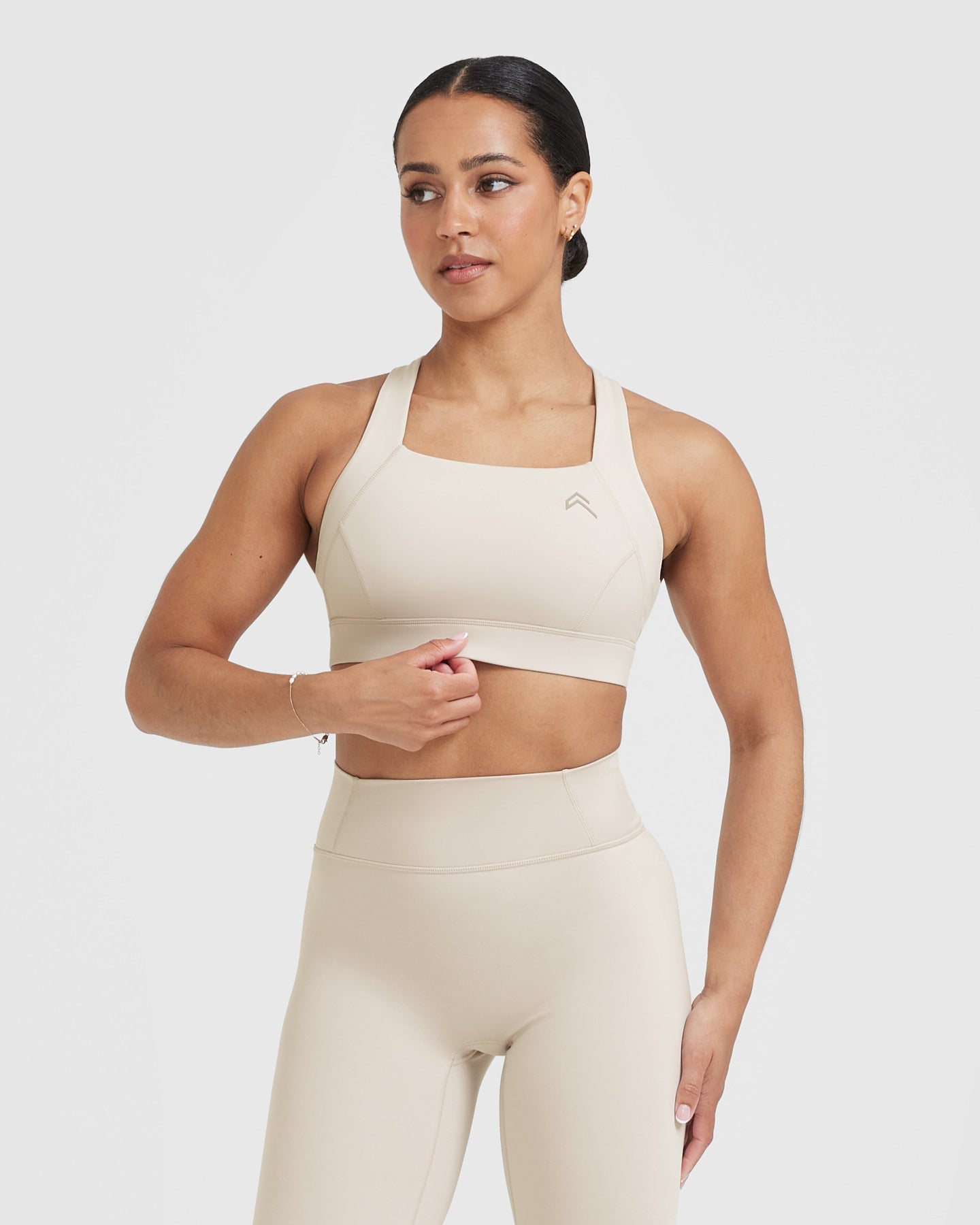 Timeless Wide Strap Sports Bra for Women - Comfortable Supportive Yoga Bra in Sand Color - Perfect for Running, Gym Workouts & Active Lifestyles
