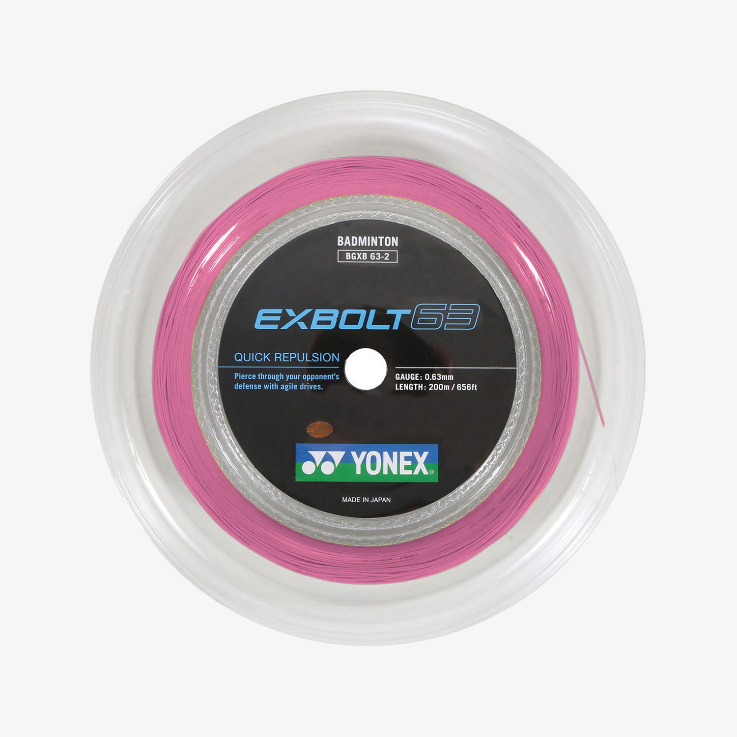 Yonex Exbolt 63 200m Badminton String - High Performance, Light Pink - Perfect for Professional Players & Tournament Use