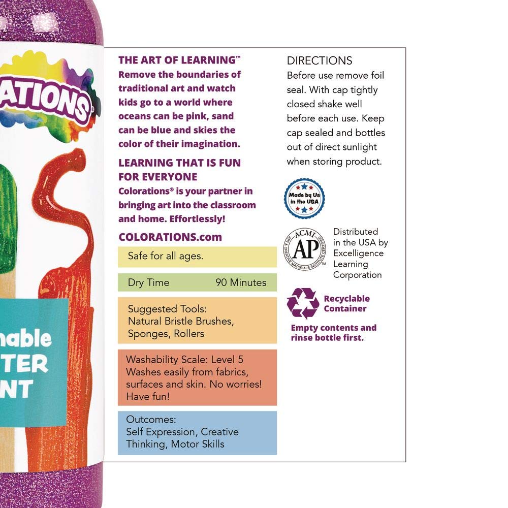 Colorations Washable Purple Glitter Paint - 16 oz Non-Toxic Kids Art Supplies | Vibrant Sparkly Craft Paint for Home & School Projects | Perfect for DIY Crafts, Classroom Activities & Creative Play