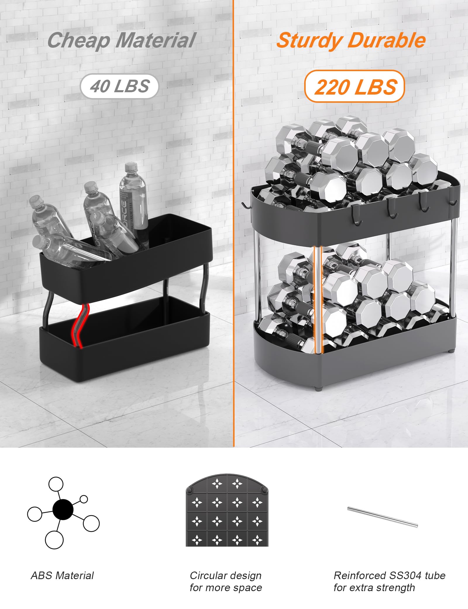 2 Pack Under Sink Organizers - Heavy Duty Kitchen & Bathroom Cabinet Storage Shelf with Enhanced Anti-Corrosion Design, Space Saving Black Organizer for Cleaning Supplies, Pots & Pans (Perfect for Small Spaces Under Sink)