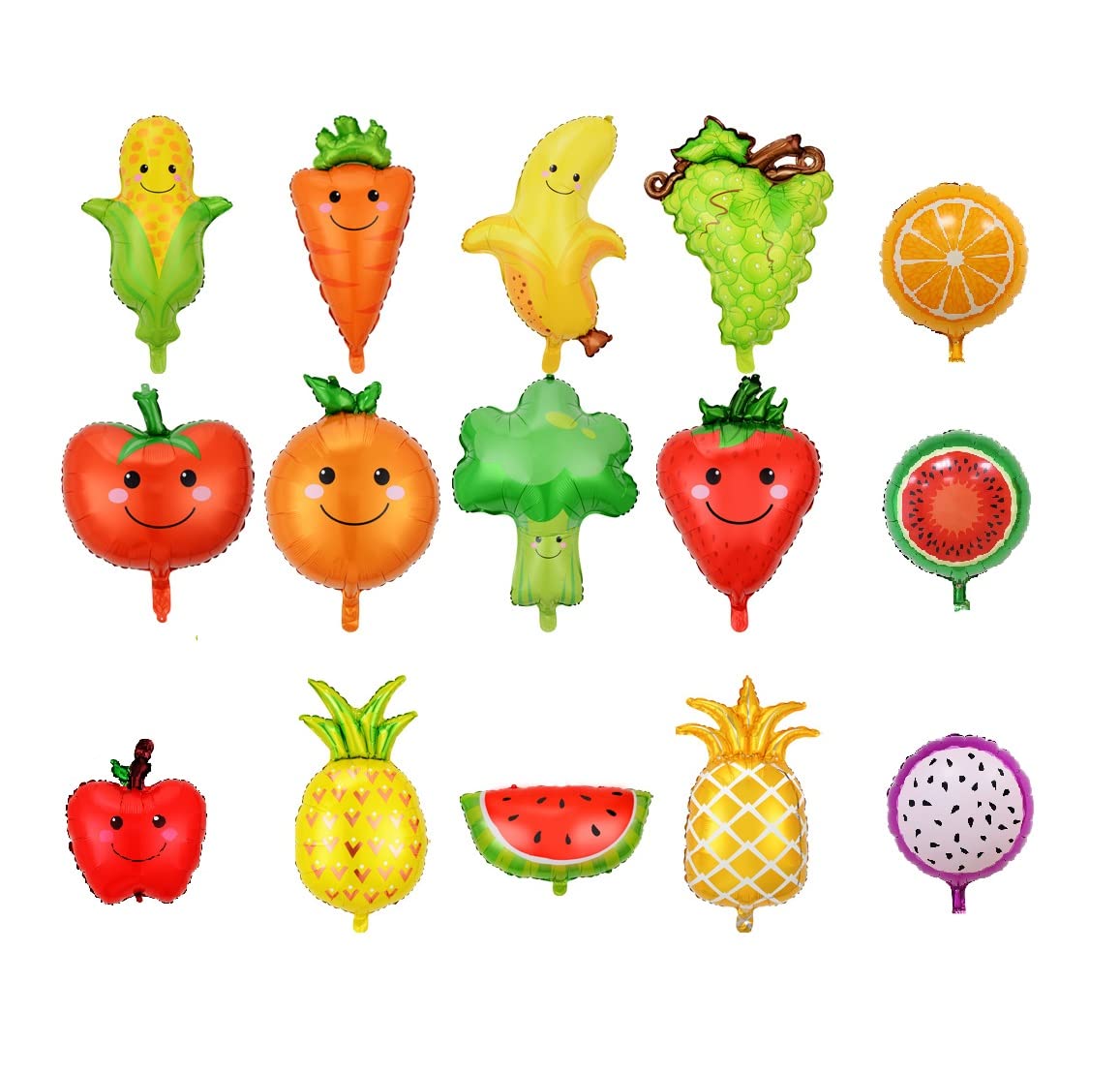 15PCS Fruit & Vegetable Foil Balloons - Colorful Summer Party Decorations for Birthday, Baby Shower & Tutti Frutti Themed Events - Perfect for Indoor/Outdoor Celebrations