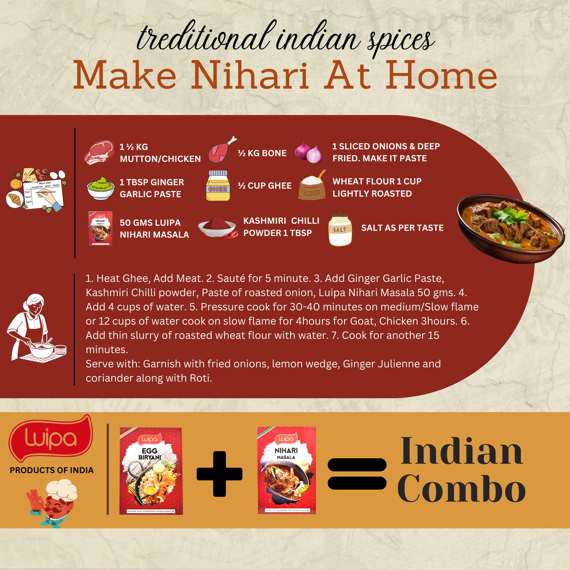 Luipa Egg Biryani & Nihari Masala Spice Combo - 100% Vegan, No MSG, No Preservatives - 50g Each - Perfect for Indian Cooking, Vegan Recipes & Flavorful Home Meals