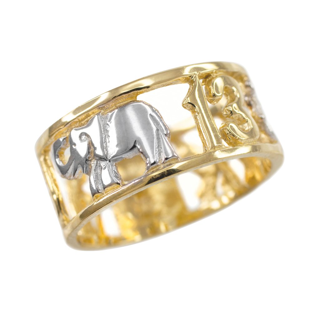 10k Two-Tone Gold Lucky Ring - High Polish White & Yellow Gold Open Design Good Luck Charm Jewelry for Gifts, Weddings & Daily Wear