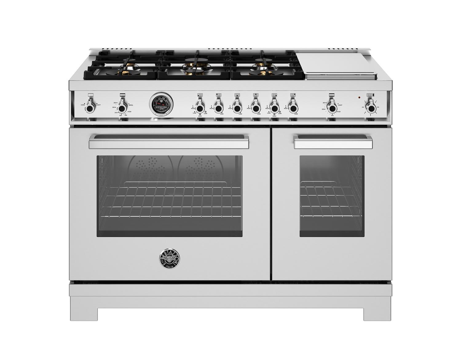 Bertazzoni PRO486BTFGMXT 48 Inch Professional Gas Range - 6 Brass Burners with Griddle, Stainless Steel - Perfect for Home Chefs & Commercial Kitchens