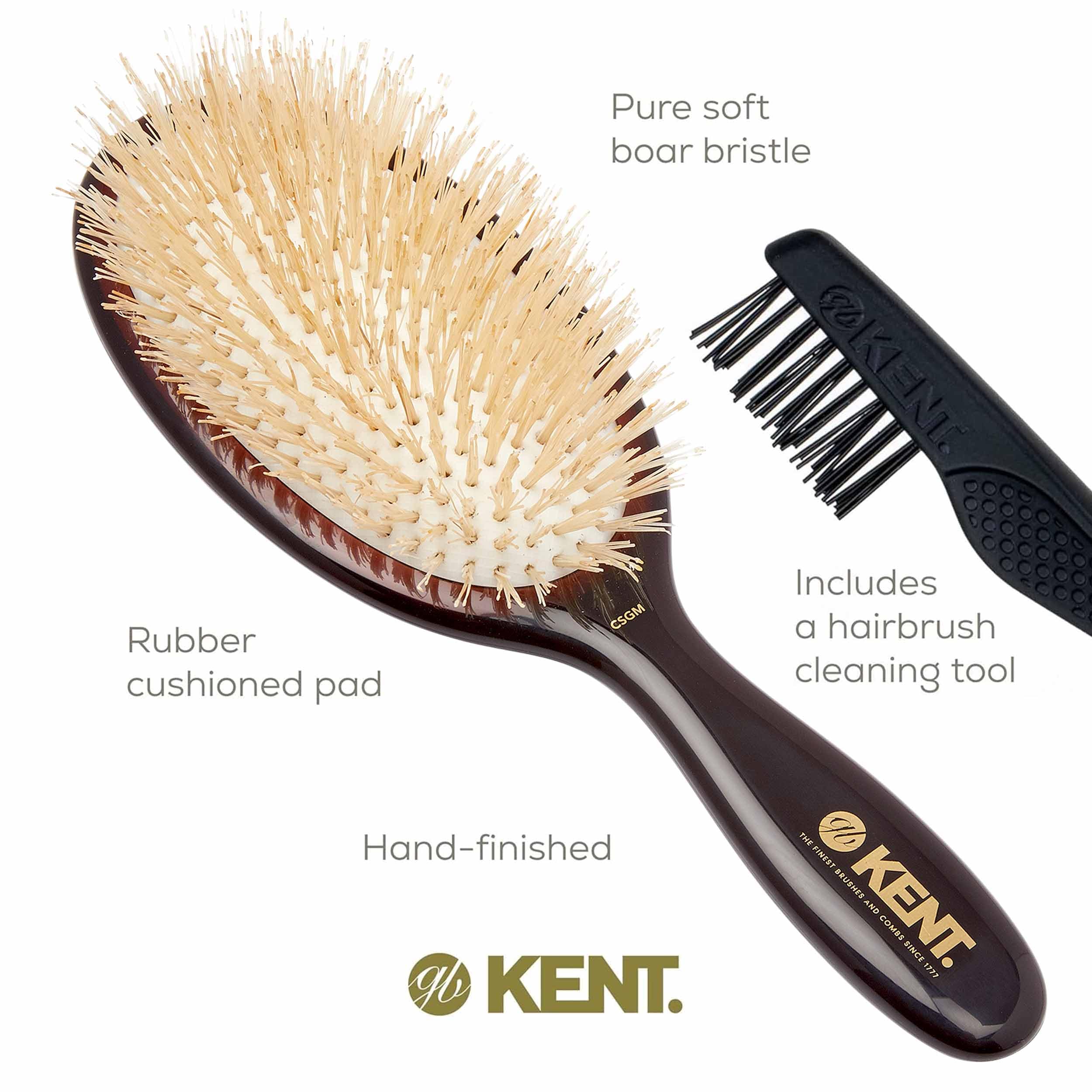 Kent Oval Cushion Hairbrush - Medium Size 6oz White CSGM for Smooth Detangling & Styling - Perfect for Home, Travel & Salon Use