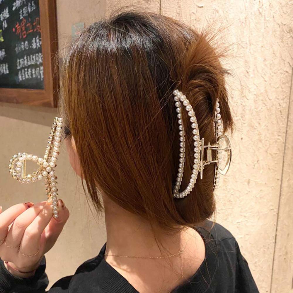 VinBee Pearl Hair Clips for Women - Large Metal Hair Claw Clips for Thick & Thin Hair (3 Pack, 4.5 Inches) - Perfect for Updos, Ponytails & Everyday Styling