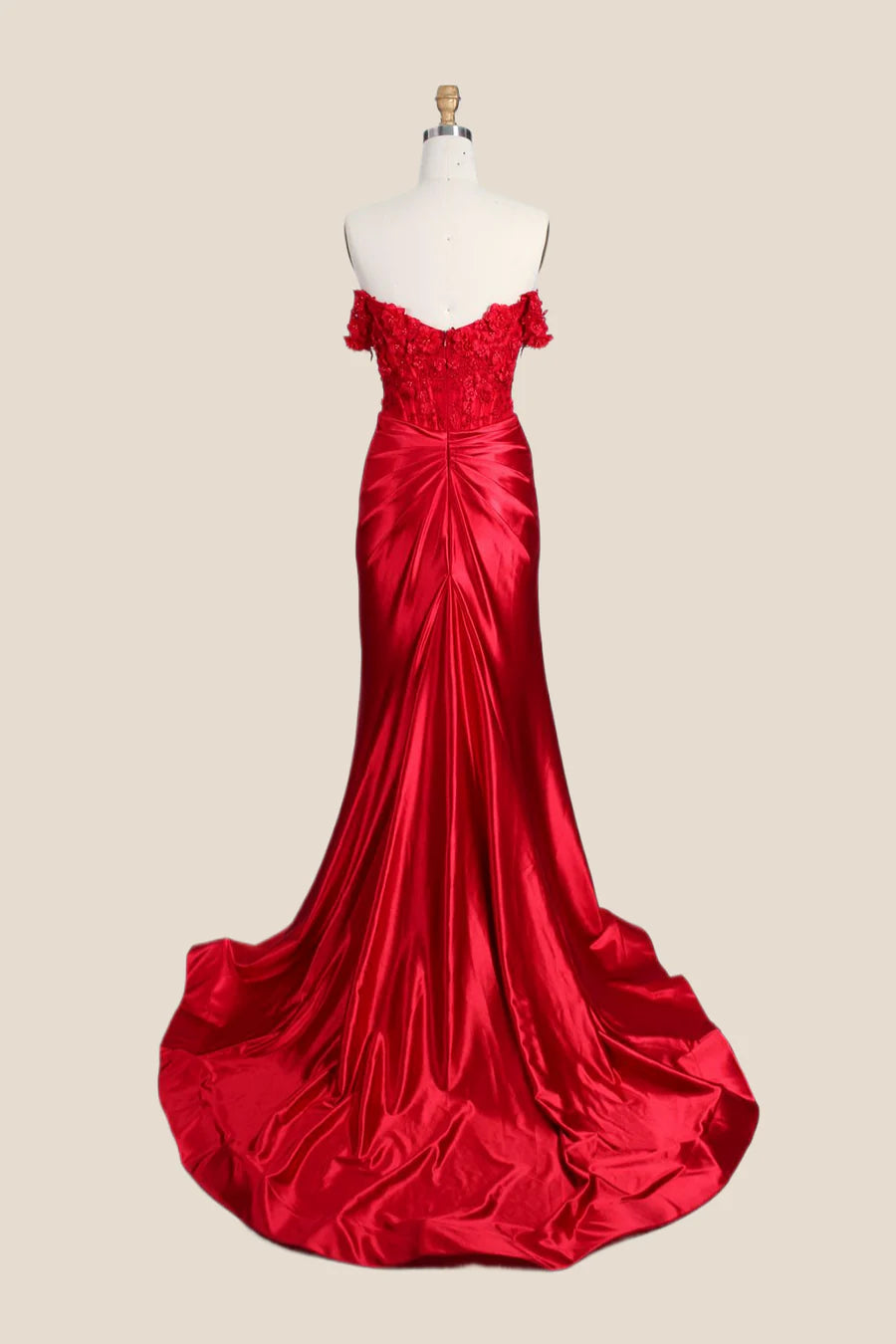 Elegant Red Corset Prom Dress - Satin Off-the-Shoulder Mermaid Gown with Appliques for Homecoming, Evening Party & Special Occasions