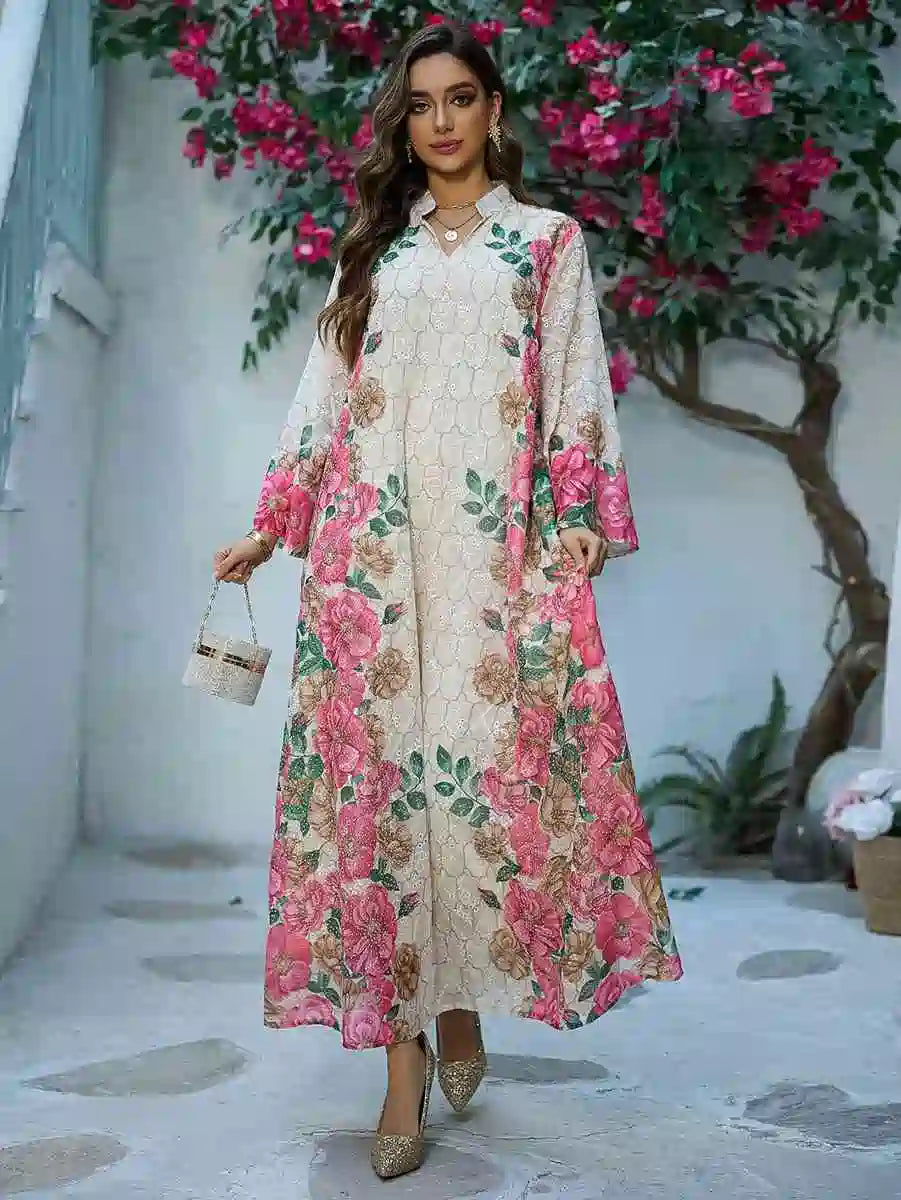 Elegant Eid Dress with Embroidery - Flowy Caftan Kaftan Dress #25449 for Women - Perfect for Eid Celebrations, Weddings & Special Occasions