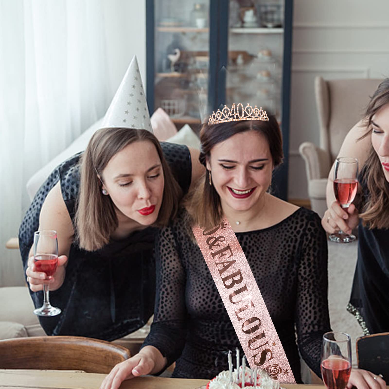 Casoty 40 & Fabulous Hairband and Tiara Set - Rose Gold Birthday Crown for Women | 40th Birthday Party Decorations, Gifts for Women, Bridal Shower Accessories | Perfect for Birthday Celebrations, Girls' Night Out, and Special Occasions