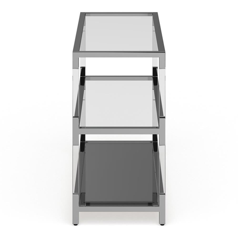 BOWERY HILL Modern Chrome Glass Sofa Table with 1 Shelf - Transitional Living Room End Table for Small Spaces & Home Decor