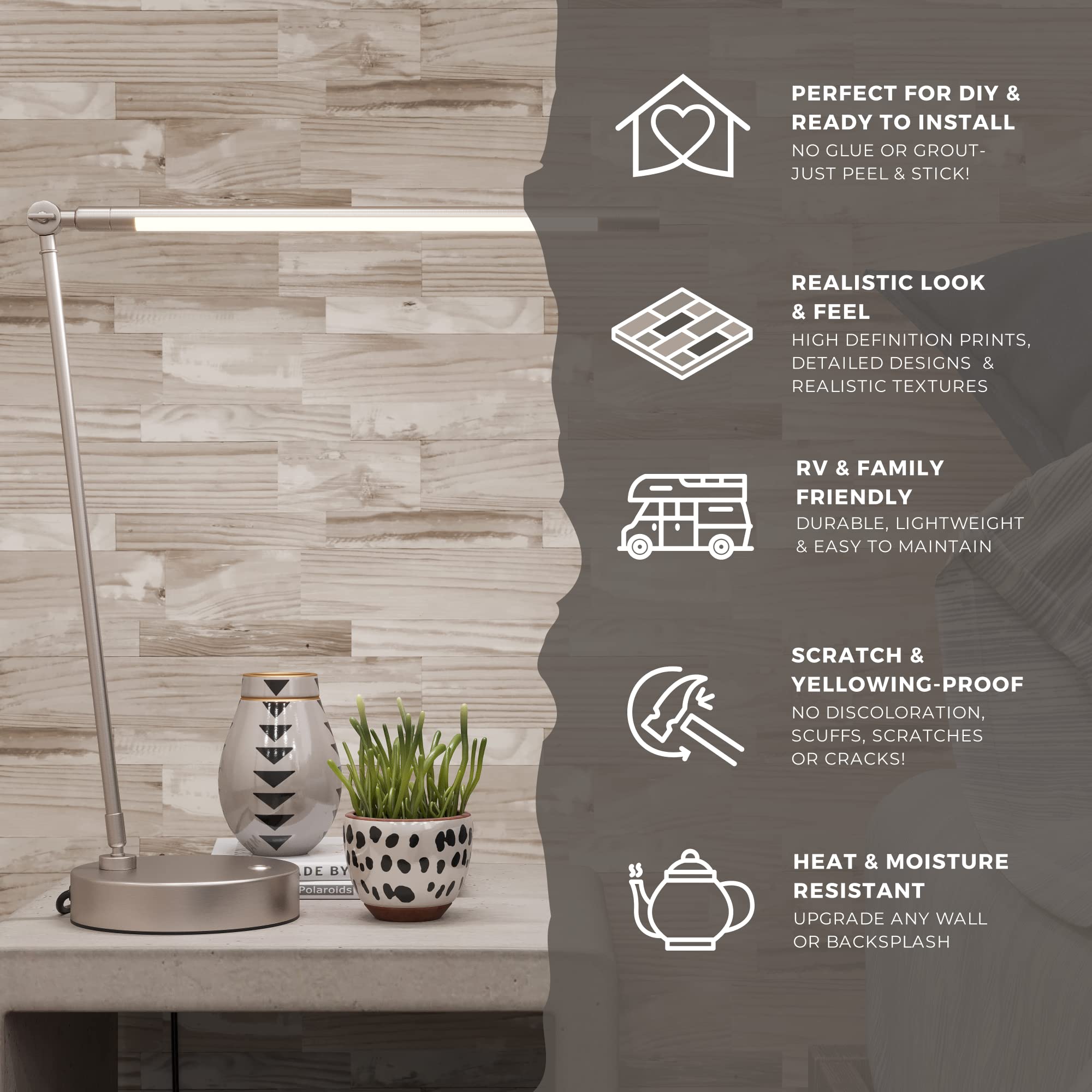 Avant Decor 8-Pack Stone Composite Subway Tiles - Peel & Stick Kitchen Backsplash for Easy DIY