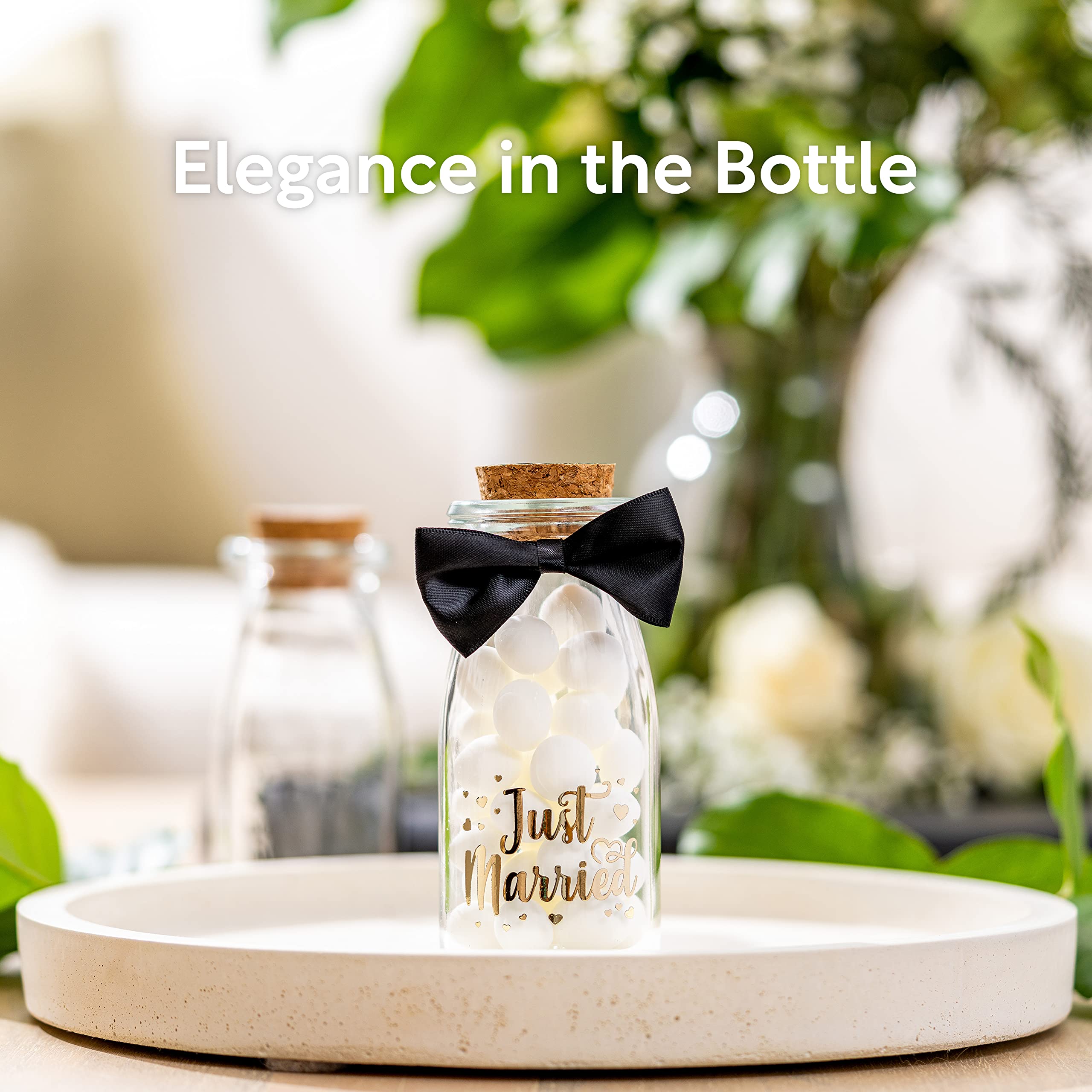 25 Pack Gold Glass Bottles for Wedding Favors - Elegant Bulk Glass Bottles with Black Bowtie & Thank You Stickers - Perfect for Wedding Reception, Bridal Shower & Anniversary Party Gifts