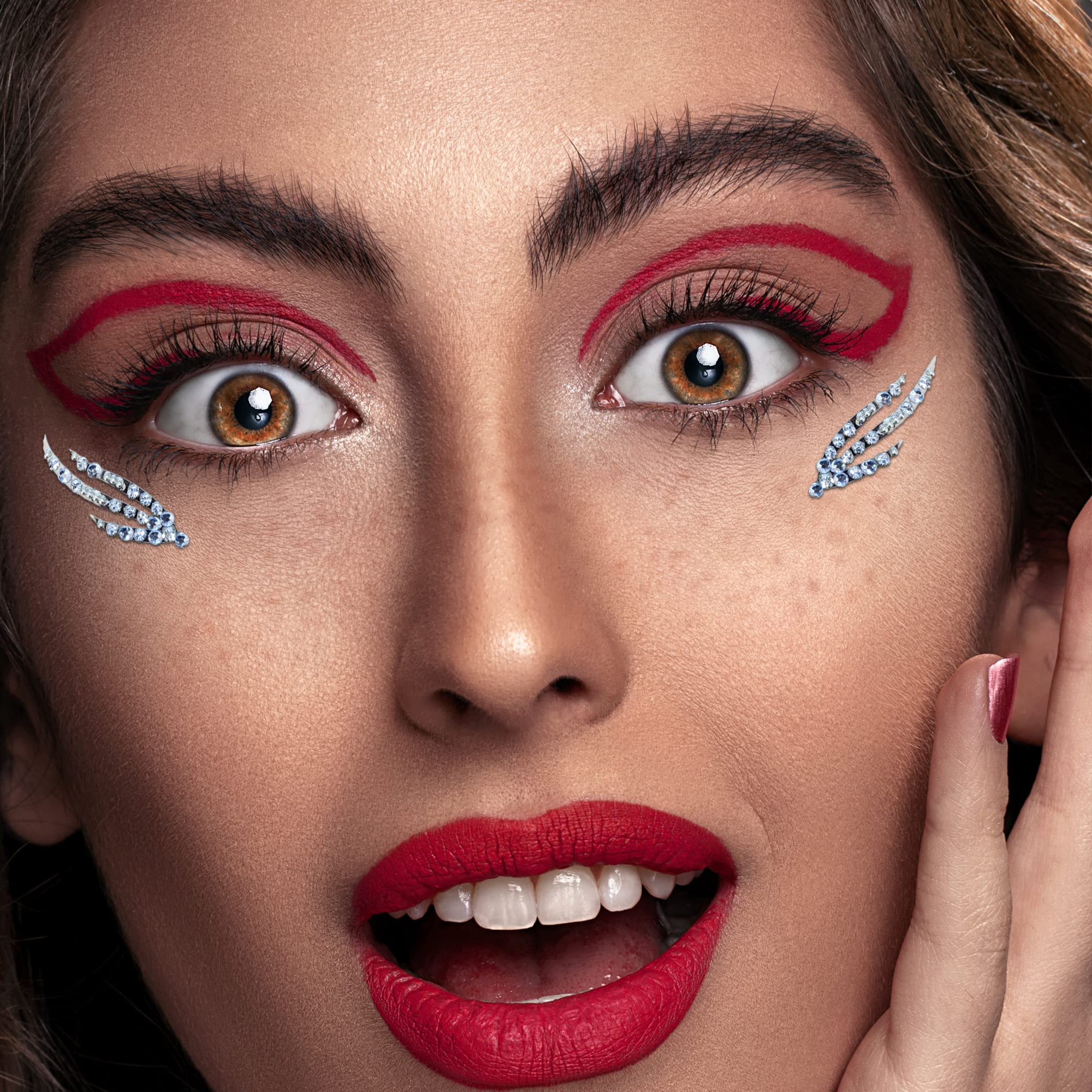 Comet Busters Face Gems - Silver Eye Jewels for Rave & Festival Makeup | Eye Bindi Decoration for Costume Parties, Halloween & Cosplay | EYEJEW028