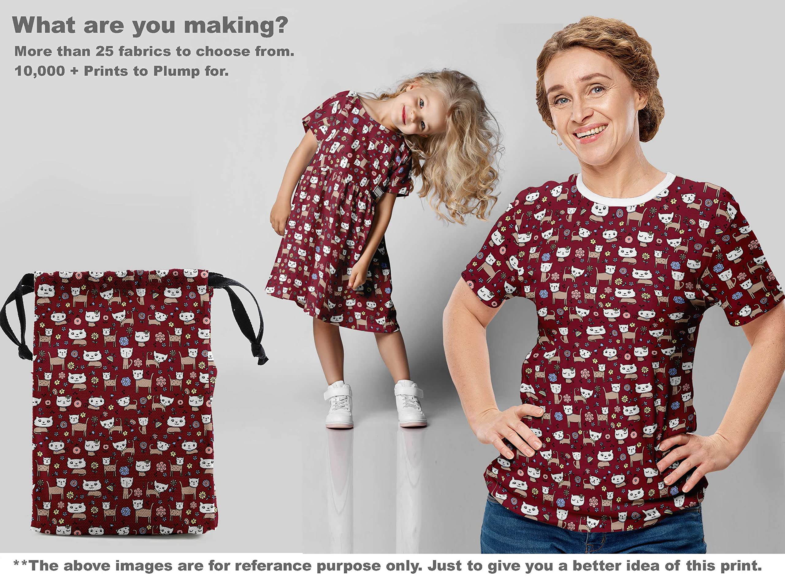Premium Cotton Silk Blend Maroon Fabric for Kids - 42 Inch Wide Printed Animal Design DIY Sewing Supplies by The Yard | Perfect for Children's Clothing, Costumes & Craft Projects
