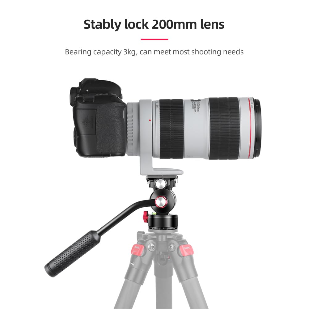 HUIOP VH-1 Compact Aluminum Alloy Video Fluid Tripod Head - 3kg/6.61lbs Load Capacity, Pan Tilt & Panorama Ballhead with Quick Release Plate - Perfect for DSLR Cameras, Video Shooting & Travel Photography