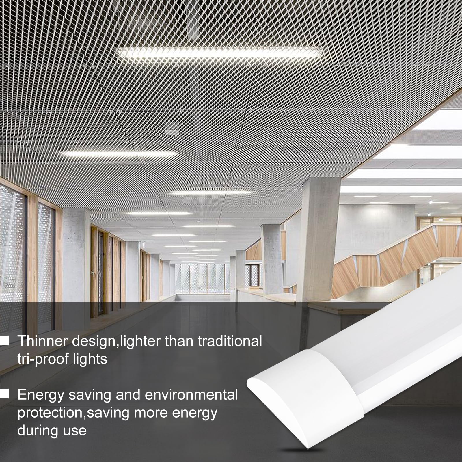 KILIPOL 5FT LED Batten Light Fixture - 50W 4000K Neutral White Surface Mount Slim LED Tube Lights for Office, Shop, Garage & Home Lighting - Energy Efficient Commercial & Residential Use - 2 Pack