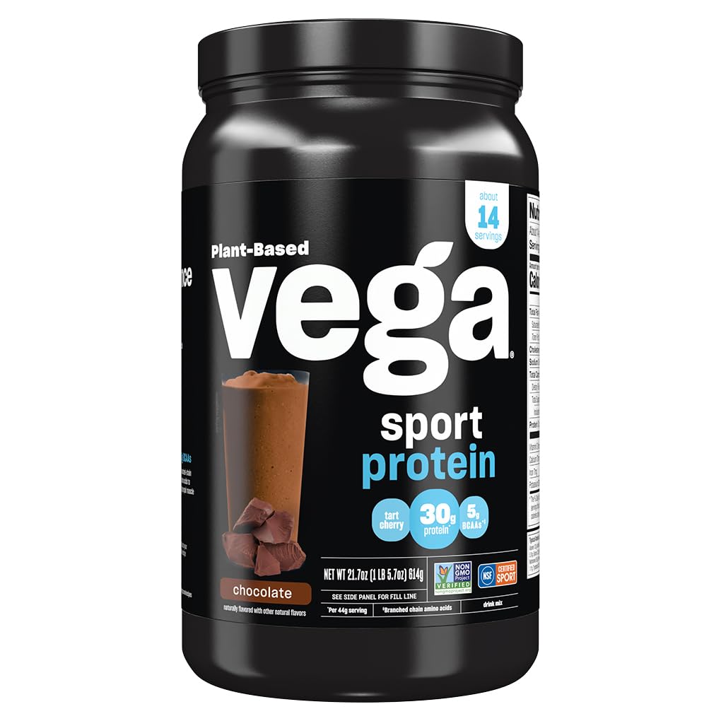 Vega Sport Premium Chocolate Plant-Based Vegan Protein Powder - 21.7oz (14 Servings) with BCAAs & Amino Acids, Dairy Free, Gluten Free, Non-GMO | Post-Workout Recovery, Muscle Building, Healthy Smoothies (Packaging May Vary)