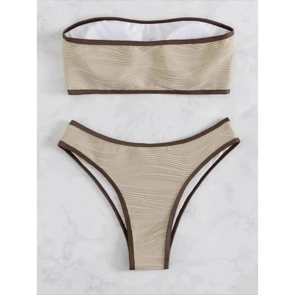 Women's Solid Bandeau Bikini Set - 2 Piece Thong Swimwear for Summer Beach & Pool | Sexy Bathing Suit for Women | Perfect for Vacation, Tanning, and Water Sports