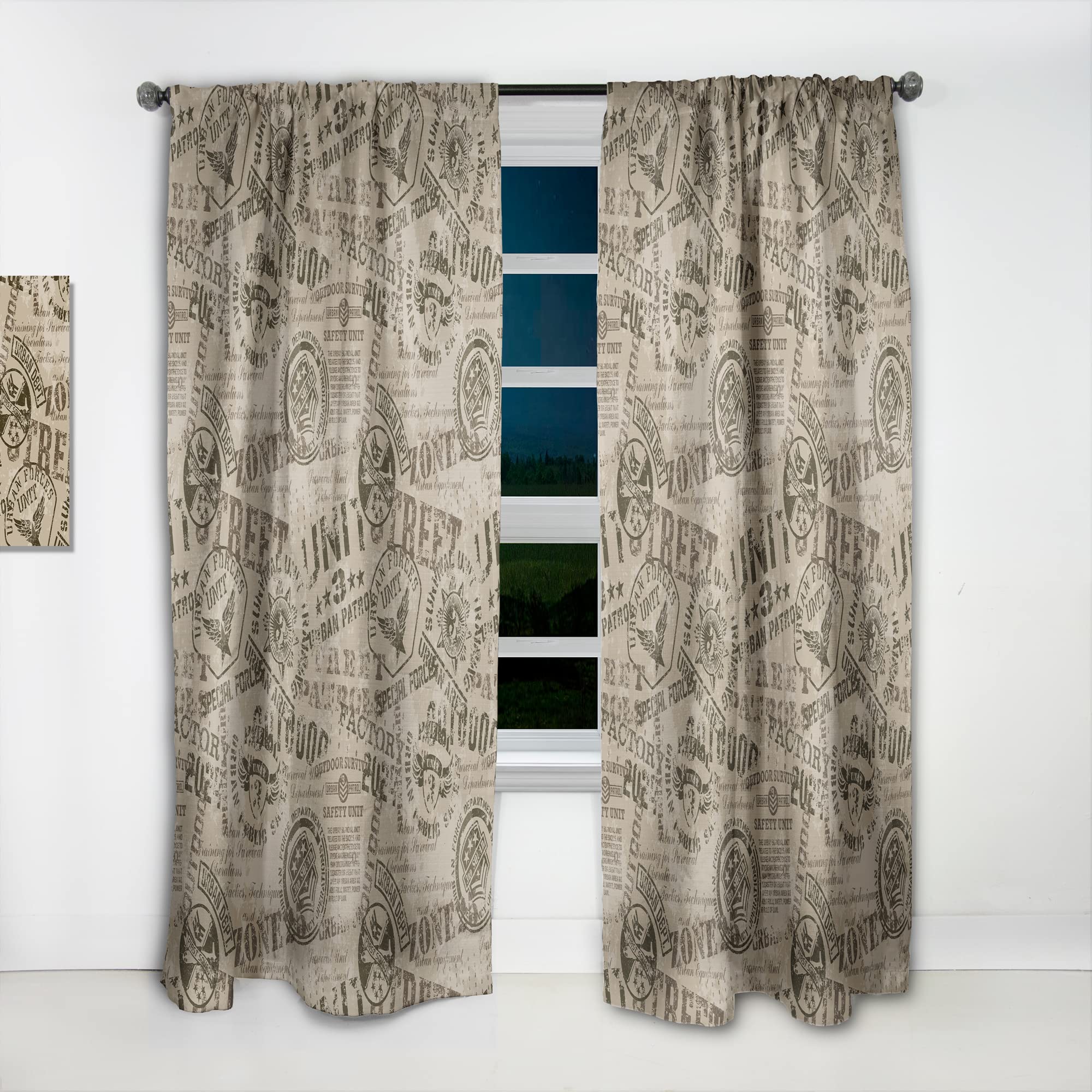 DesignQ Military Badges Vintage Thermal Insulated Curtains - Single Panel 52x90 Inches - Blackout Drapes for Bedroom & Living Room - Perfect for Home Theater, Nursery & Office Privacy