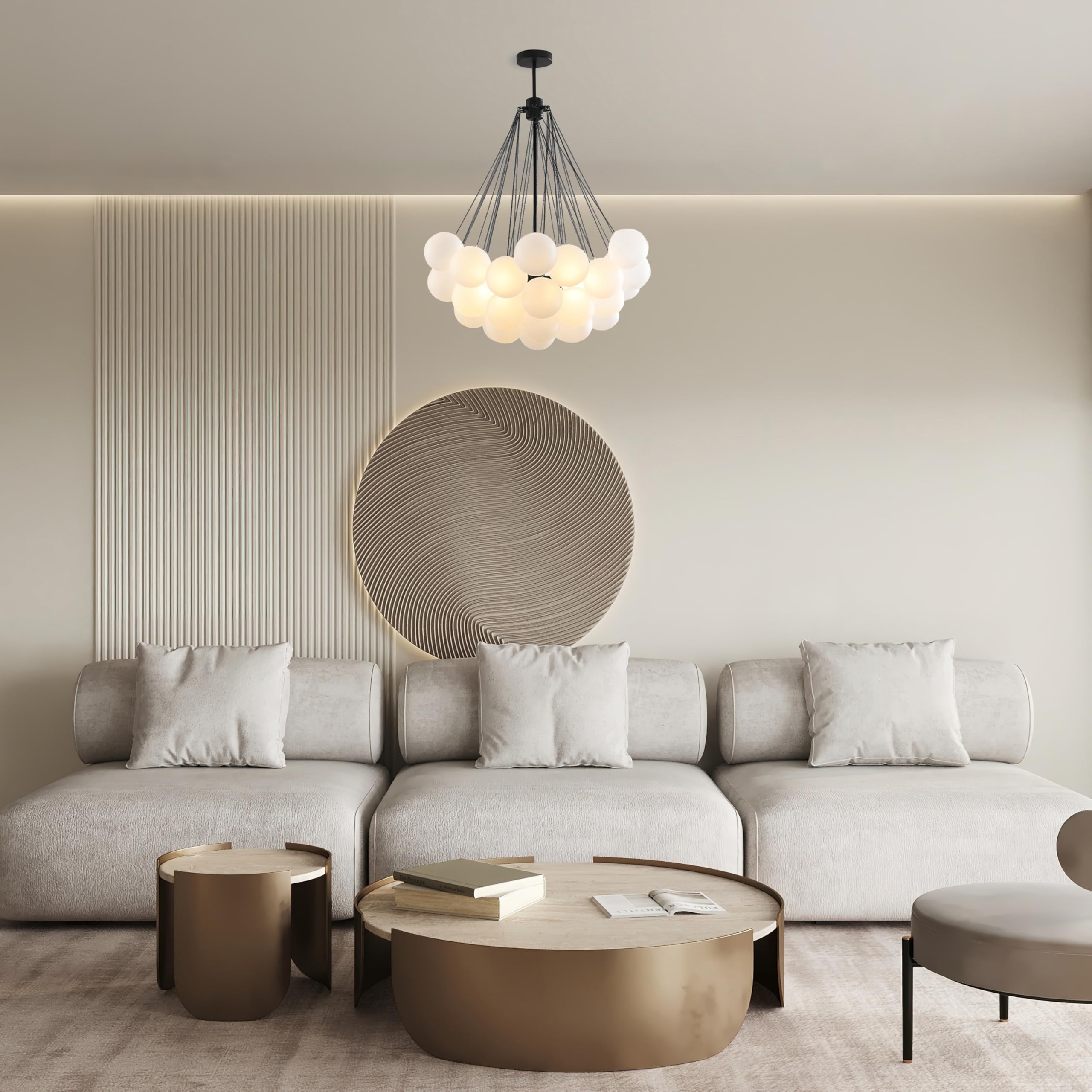 Black Frosted Glass Bubbles Ball Chandelier - Elegant Ceiling Pendant Light for Hallway, Bedroom & Living Room | DIY Hanging Light Fixture for Modern Home Decor, Wedding & Dining Room Ambience