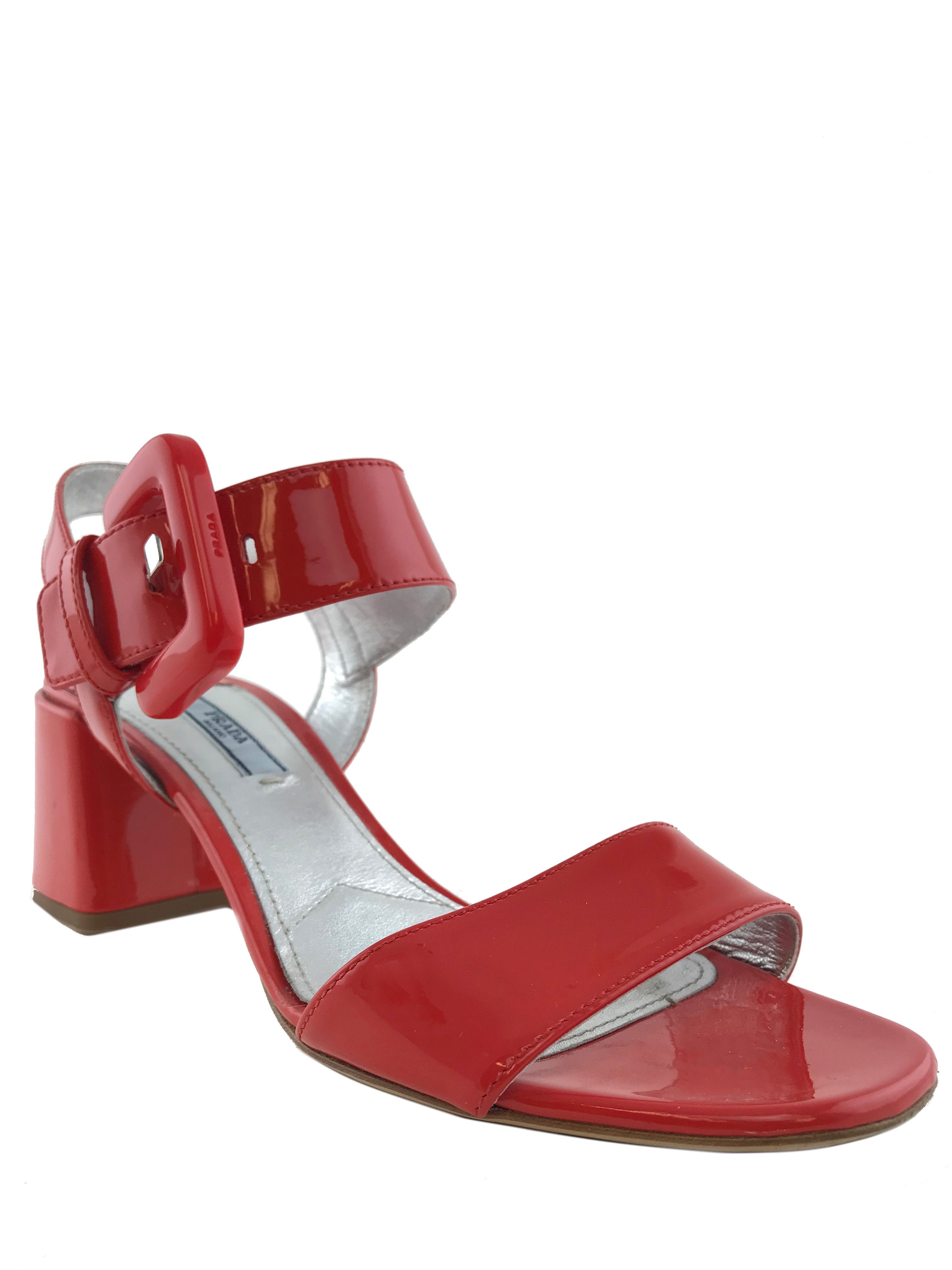 Prada Buckle Patent Leather City Sandals for Women - Size 8.5 US | Fashionable Comfortable Dressy Summer Shoes for Office, Party & Vacation Wear