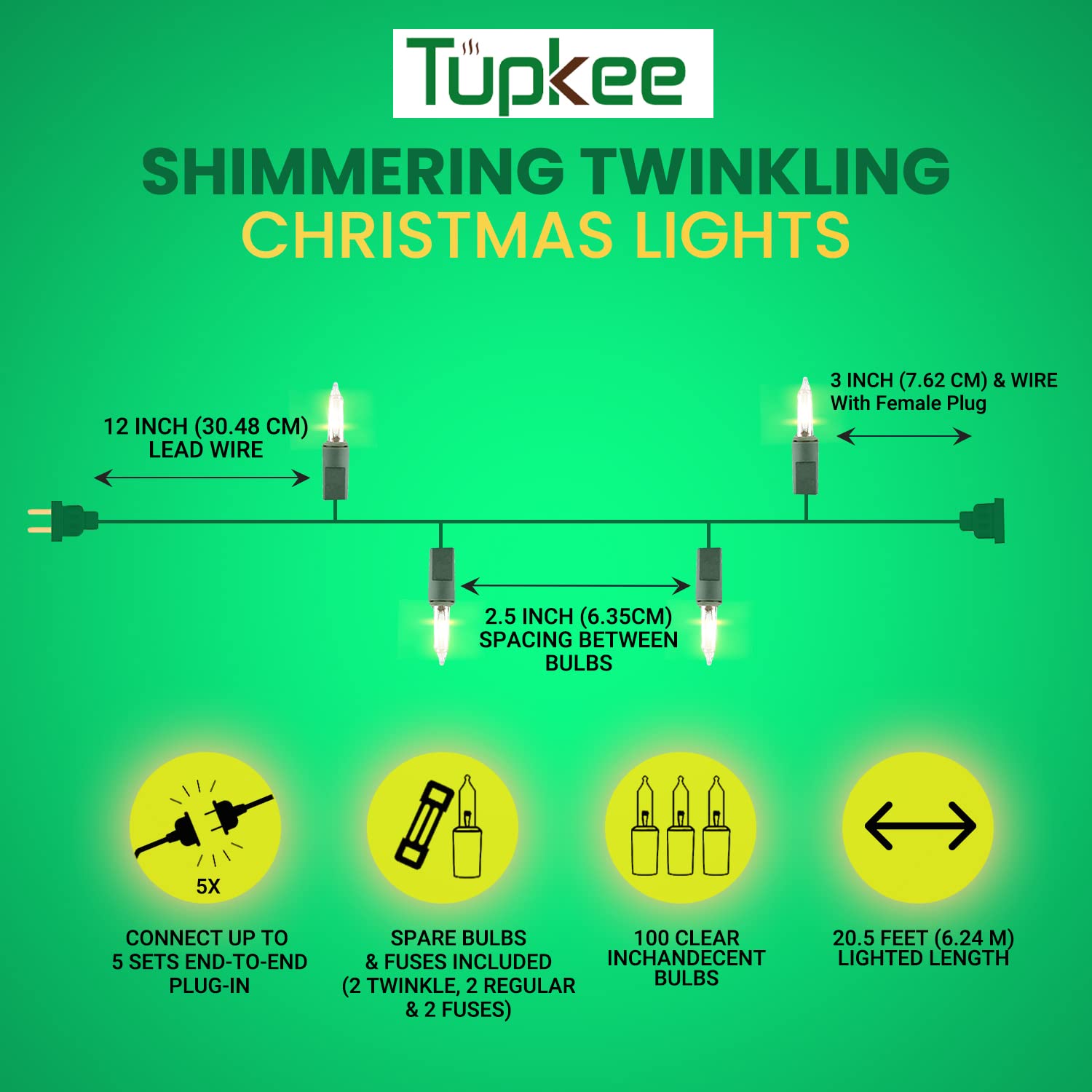 Christmas Twinkle Lights - 100 Clear Bulbs, 20.5 Ft String Lights for Indoor & Outdoor Holiday Decor - Sparkling Twinkling Lights for Christmas Tree, Home, Party & Garden Decoration