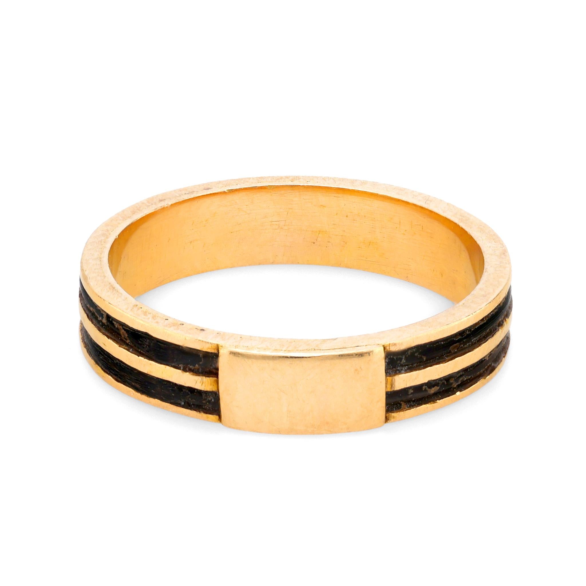 Vintage Mid Century 18k Yellow Gold Enamel Stripe Band Ring - Elegant Retro Jewelry for Weddings, Anniversaries & Special Occasions