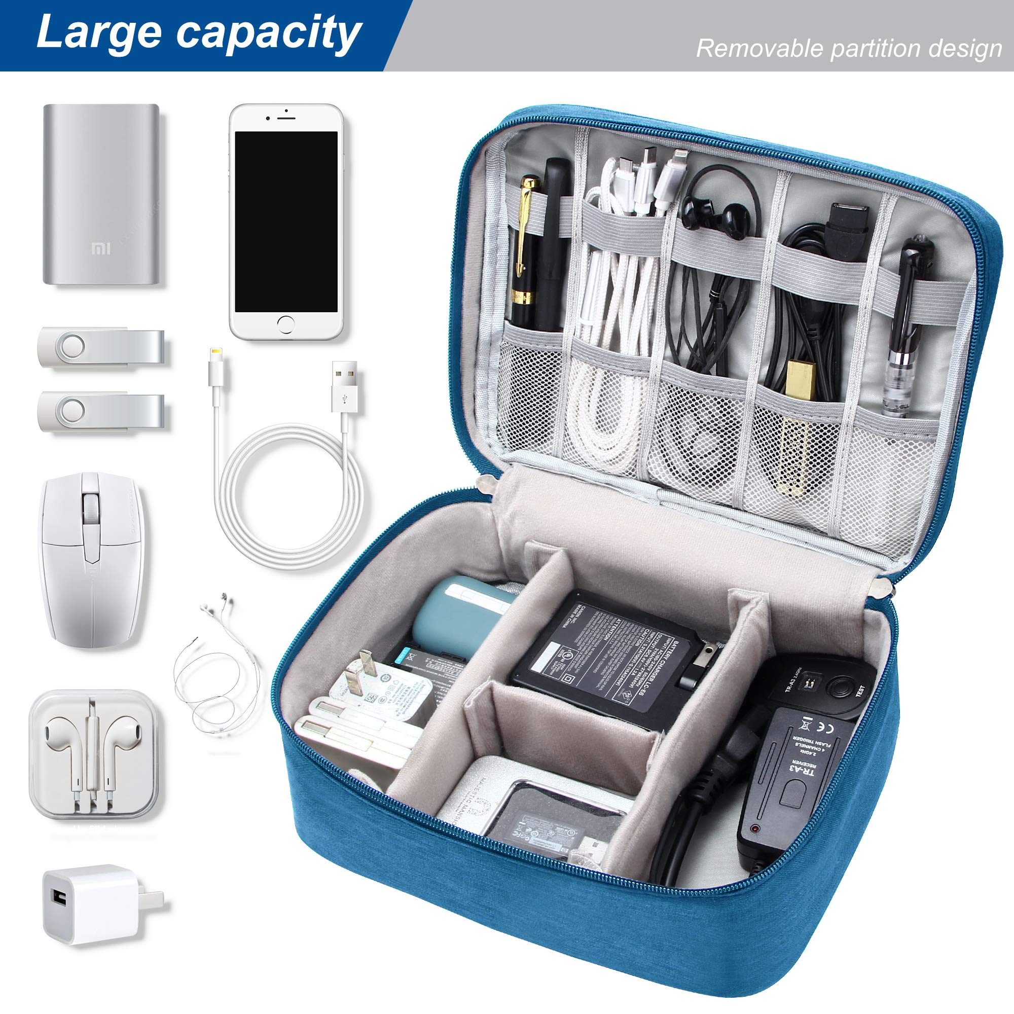 Waterproof Electronics Organizer Bag - Universal Travel Cable Storage Case for Charger, Phone, USB, SD Card, Hard Drives, Power Bank & Cords | Perfect for Business Trips, Camping & Daily Organization