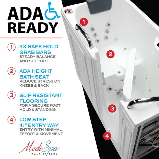 Anzzi 2753WILWD 27x53 Inch Left Drain Walk-In Bathtub with Whirlpool & Air Jets - White - Ideal for Elderly & Mobility Assistance, Spa-Like Relaxation at Home