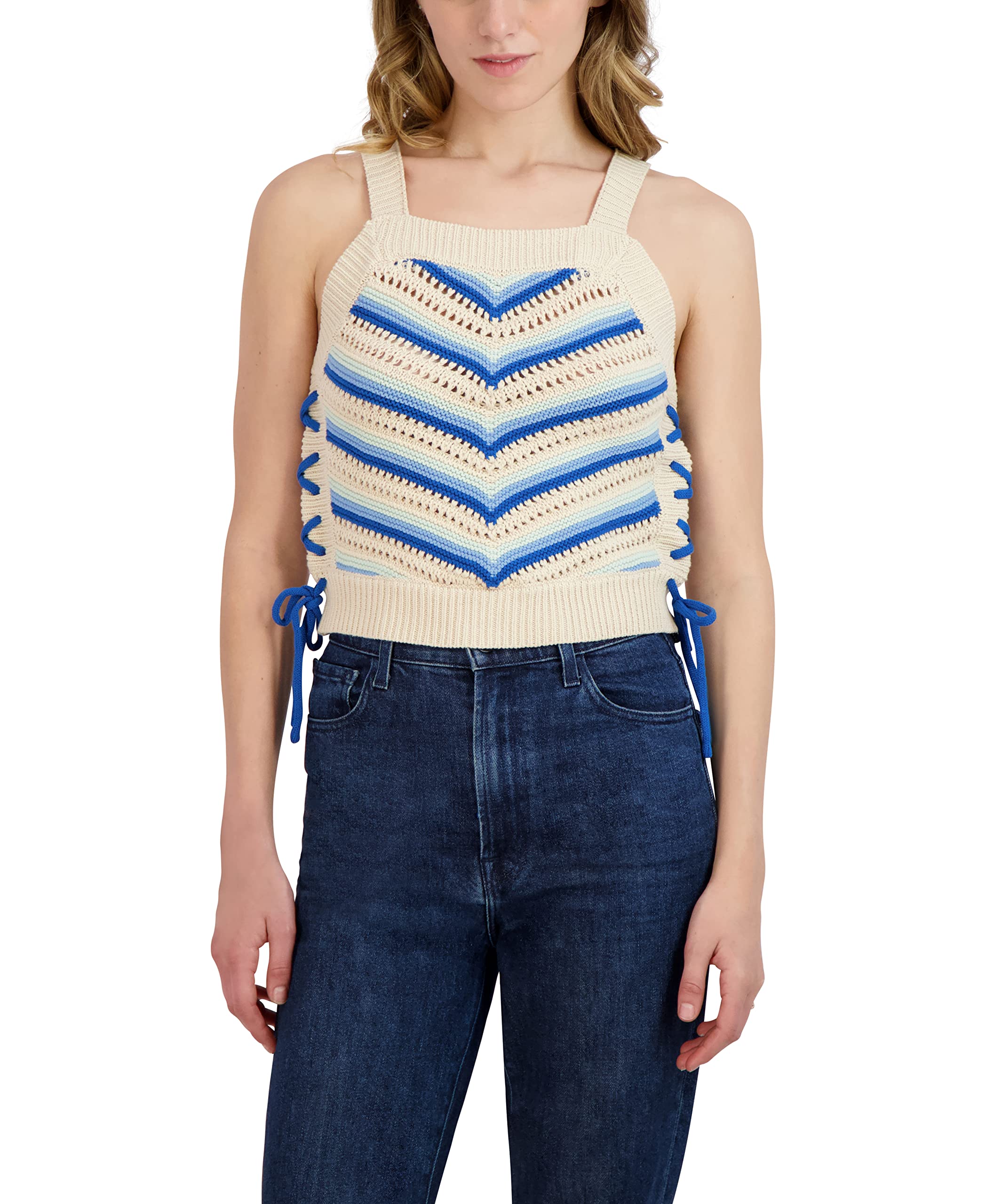 BCBGeneration Women's Slim Fit Strapless Crochet Drawstring Tank Top - Summer Beachwear, Casual Outfits & Party Wear for Women