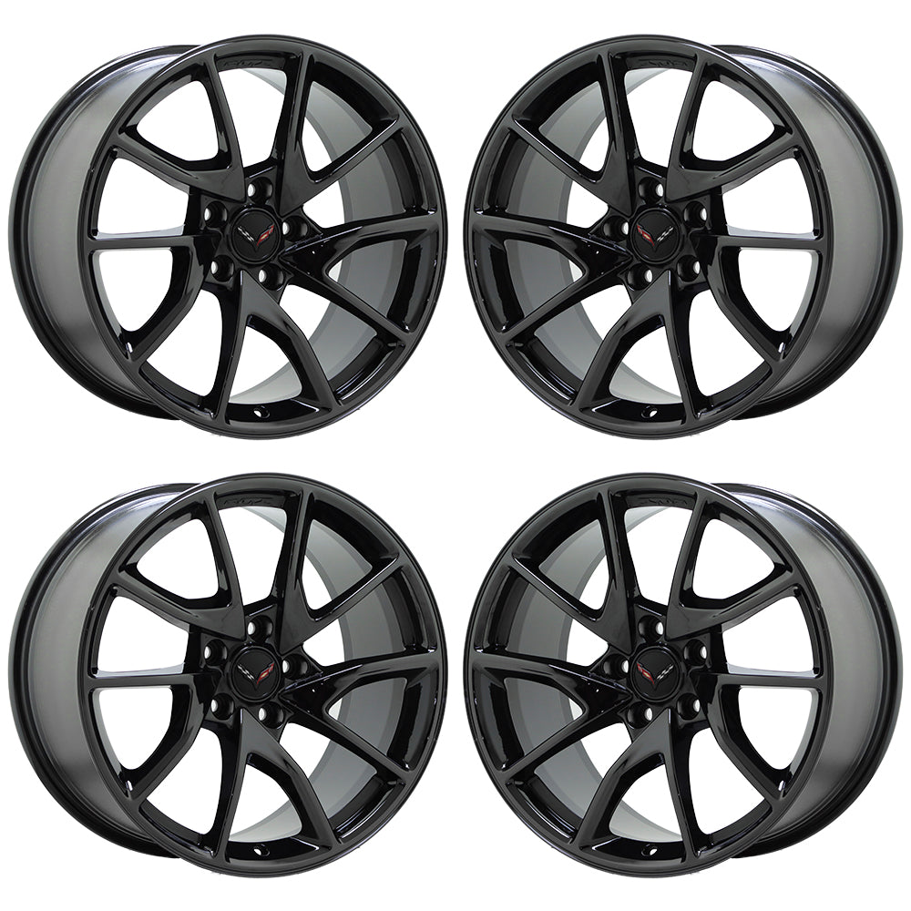 19-20 C7 Corvette Z06 Black Chrome Factory Wheels Rims Set 96013 - OEM Replacement & Exchange - Perfect for Street Performance & Show Car Upgrades