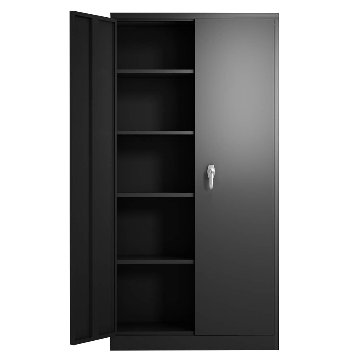 Heavy Duty Metal Storage Cabinet with Locking Doors - 4 Adjustable Shelves Black Steel Garage & Warehouse Cabinet for Home Office, Workshop, Garage Organization & Industrial Storage