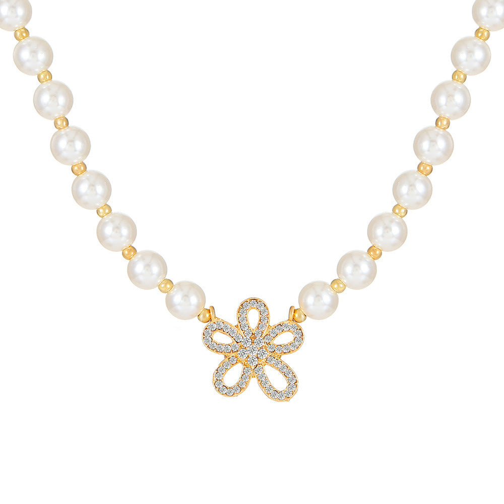 Ivory Pearl Bead Flower Pendant Necklace - Elegant Floral Jewelry for Women | HN1433 | Perfect for Weddings, Parties & Special Occasions
