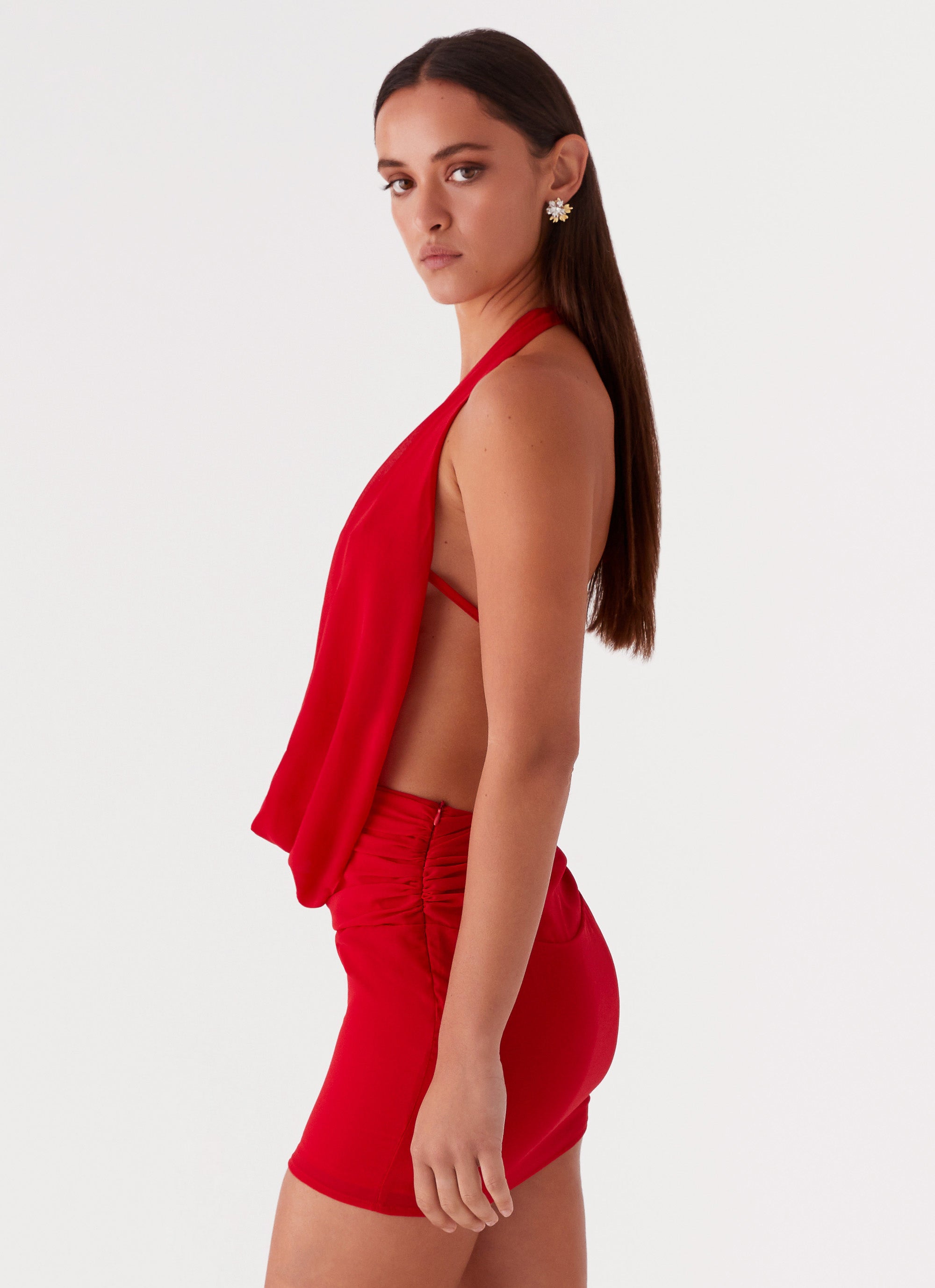 Elysia Red Chiffon Mini Dress - Elegant & Flowy Summer Party Dress for Women, Perfect for Weddings, Dates & Night Out
