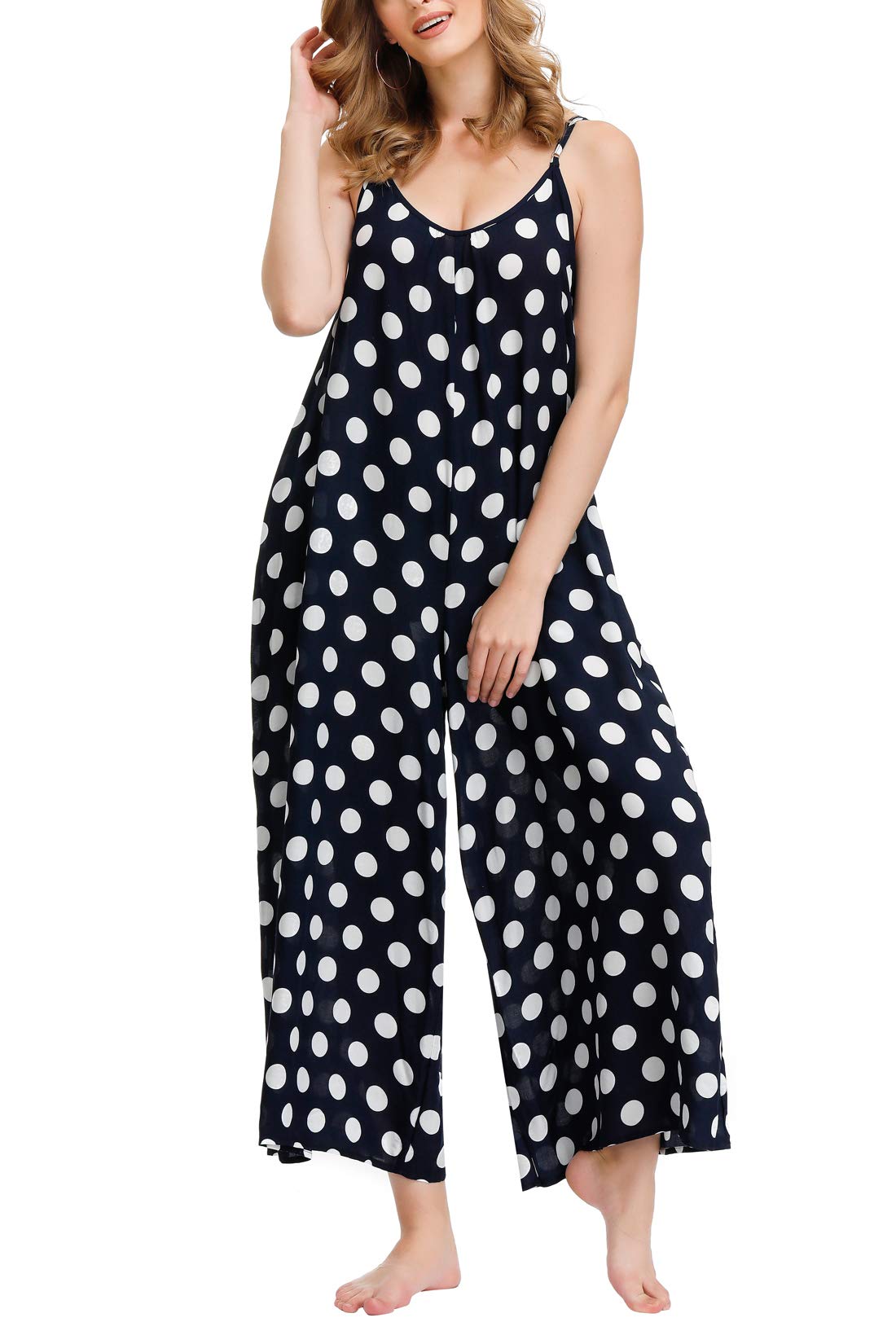 Wexcen Women's Floral Wide Leg Jumpsuit - Spaghetti Strap Sleeveless Romper with Pockets | Casual Loose Fit Ethnic Style for Summer, Beach, Vacation & Outdoor Activities