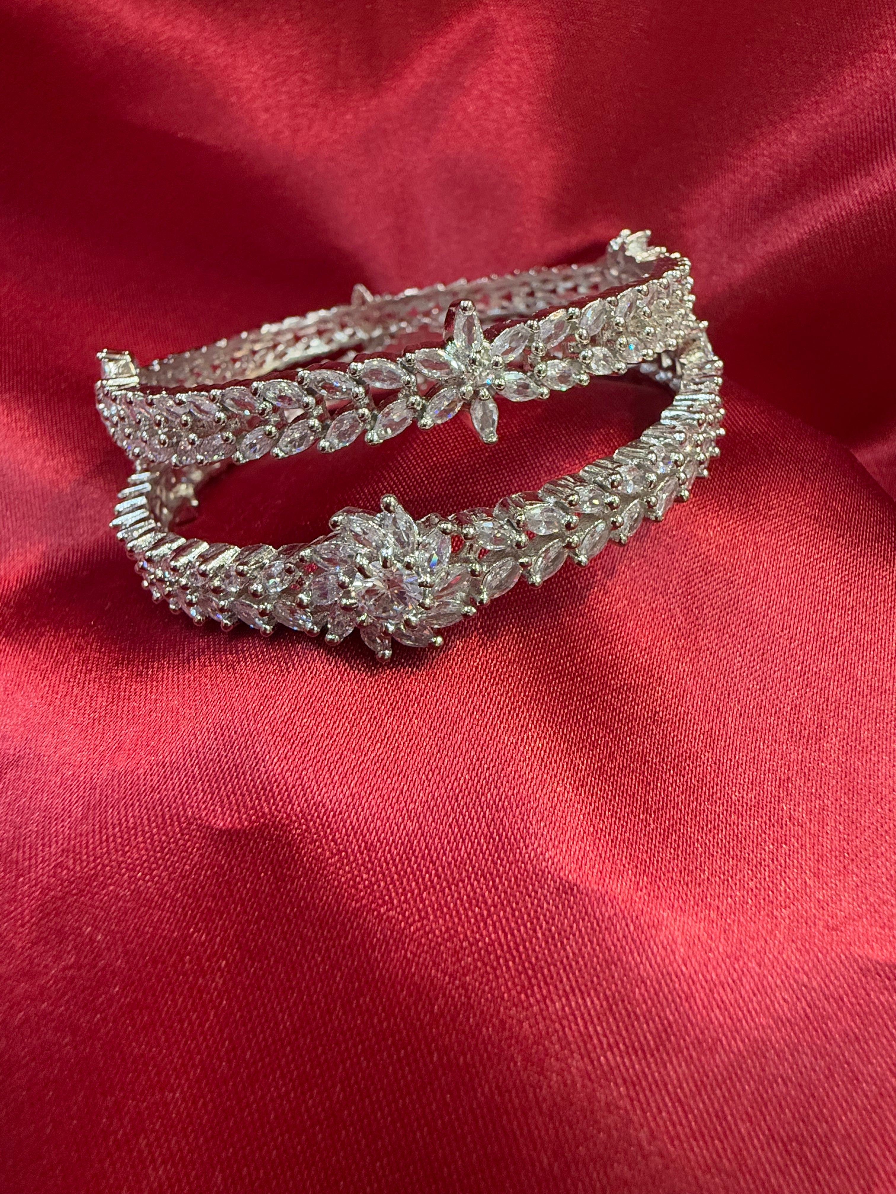 Elegant White Flower Design American Diamond Bangle Set for Women - Perfect for Weddings, Parties & Special Occasions