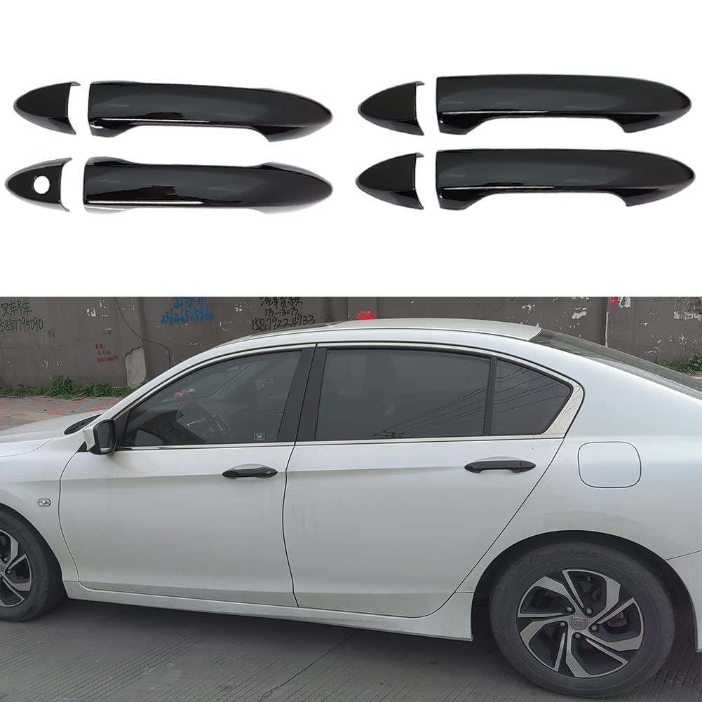 Premium Glossy Black Exterior Door Handle Cover Trim for Honda Accord Sedan 2013-2017 Models (Without Smart Keyhole) - Upgrade Your Car's Style & Protection for Daily Commute & Road Trips