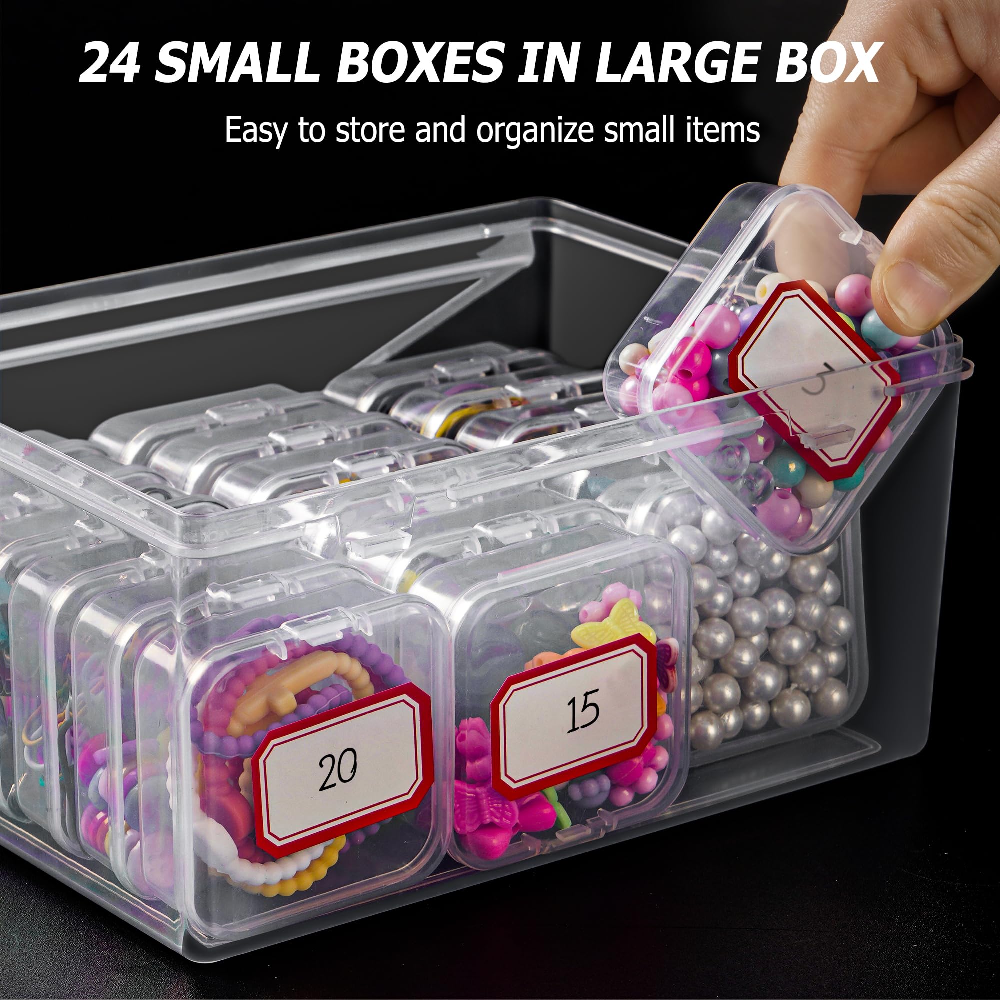 25 Pack Small Plastic Beads Storage Containers Box - Clear Bead Organizer Case with Snap-Tight Hinged Lid for Beads, Jewelry, Crafts, Hardware & Small Items - Perfect for Craft Rooms, Jewelry Making, DIY Projects & Home Organization
