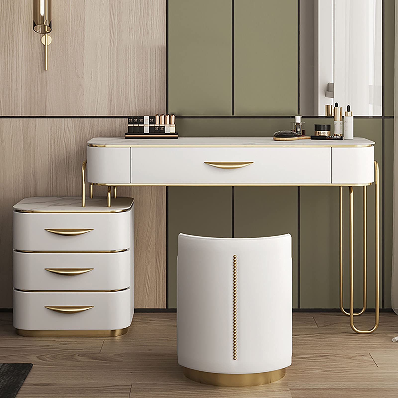 LED Vanity Makeup Dressing Table Set with Cushioned Stool & 4 Large Drawers - Perfect for Bedroom, Bathroom & Beauty Salon Organization