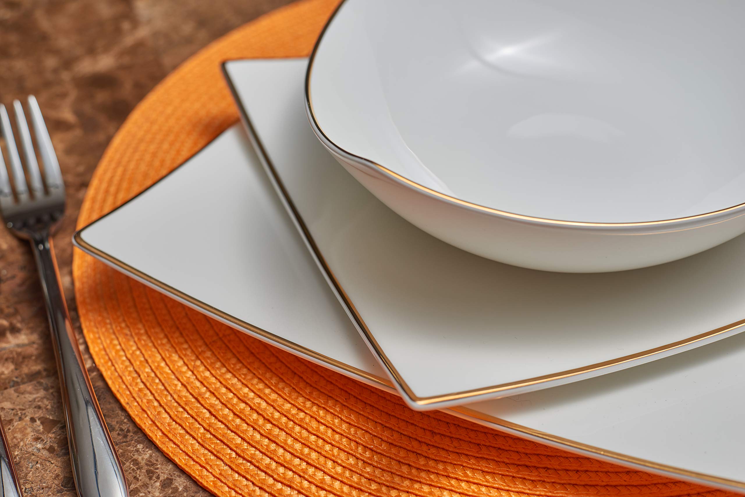 Red Vanilla Extreme Gold 16-Piece Dinnerware Set - Elegant White Porcelain Tableware for Formal Dining & Special Occasions