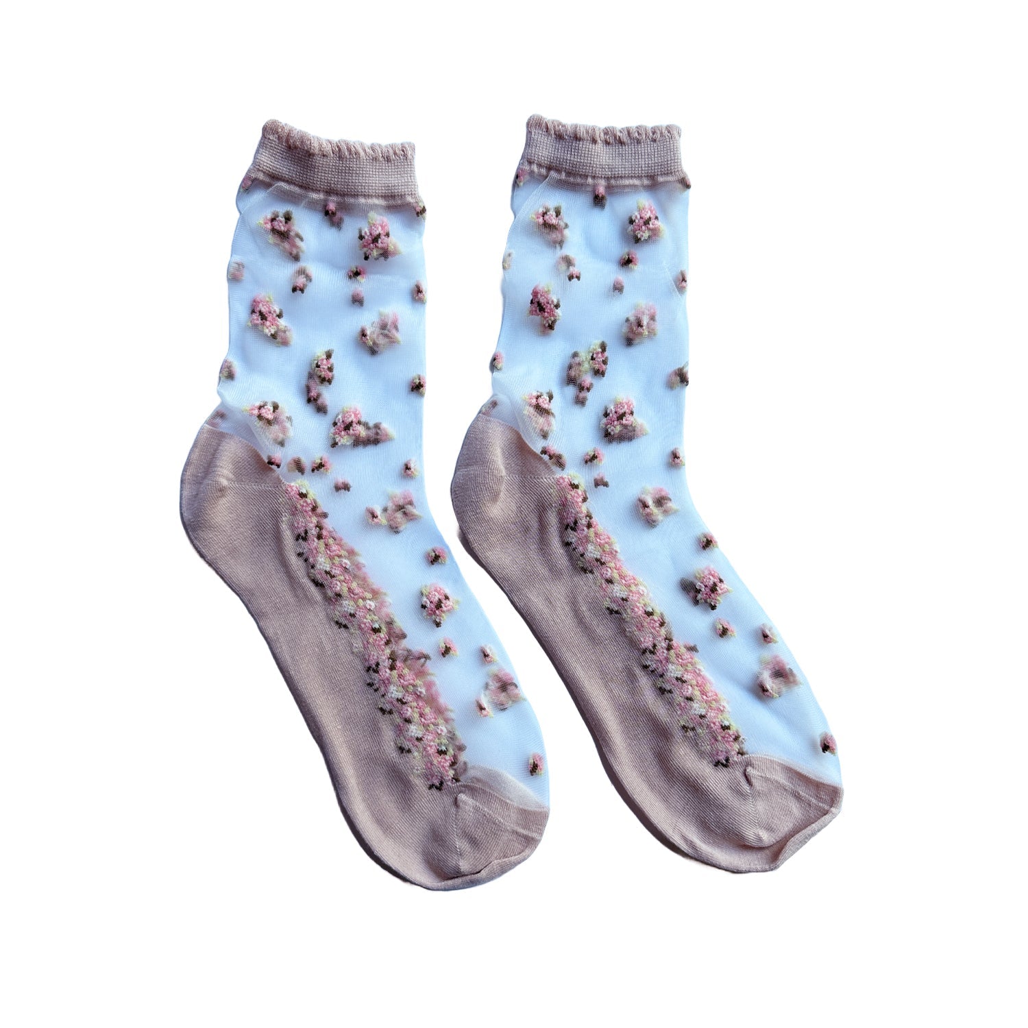 FLOOF Floral Mesh Socks for Women - Soft Pink Lace Ankle Socks | Comfortable & Breathable | Perfect for Spring Outfits, Wedges, and Casual Wear