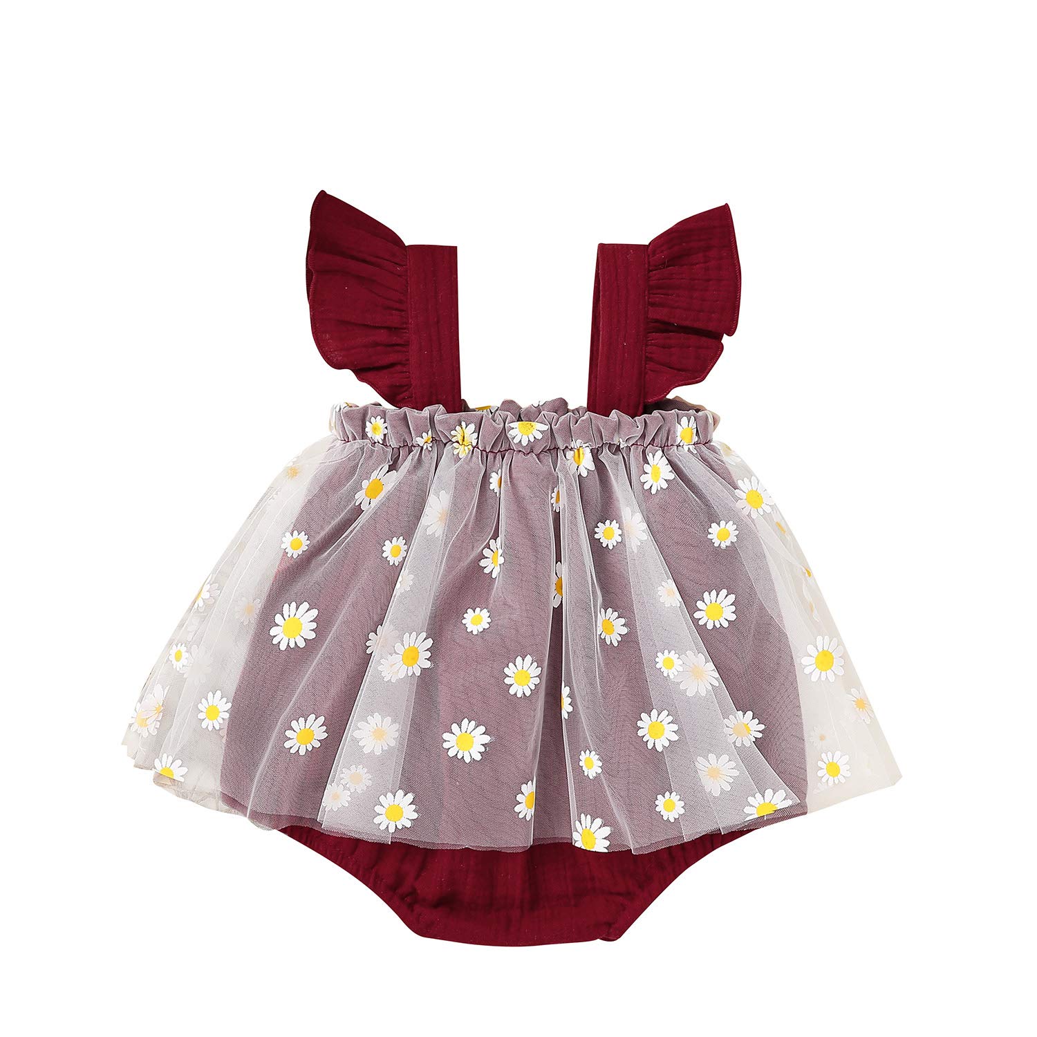 Newborn Baby Girl Summer Sleeveless Ruffle Tutu Daisy Bodysuit Romper - Soft Cotton Outfit for Infants 0-24 Months | Perfect for Photoshoots, Birthday Parties & Playdates
